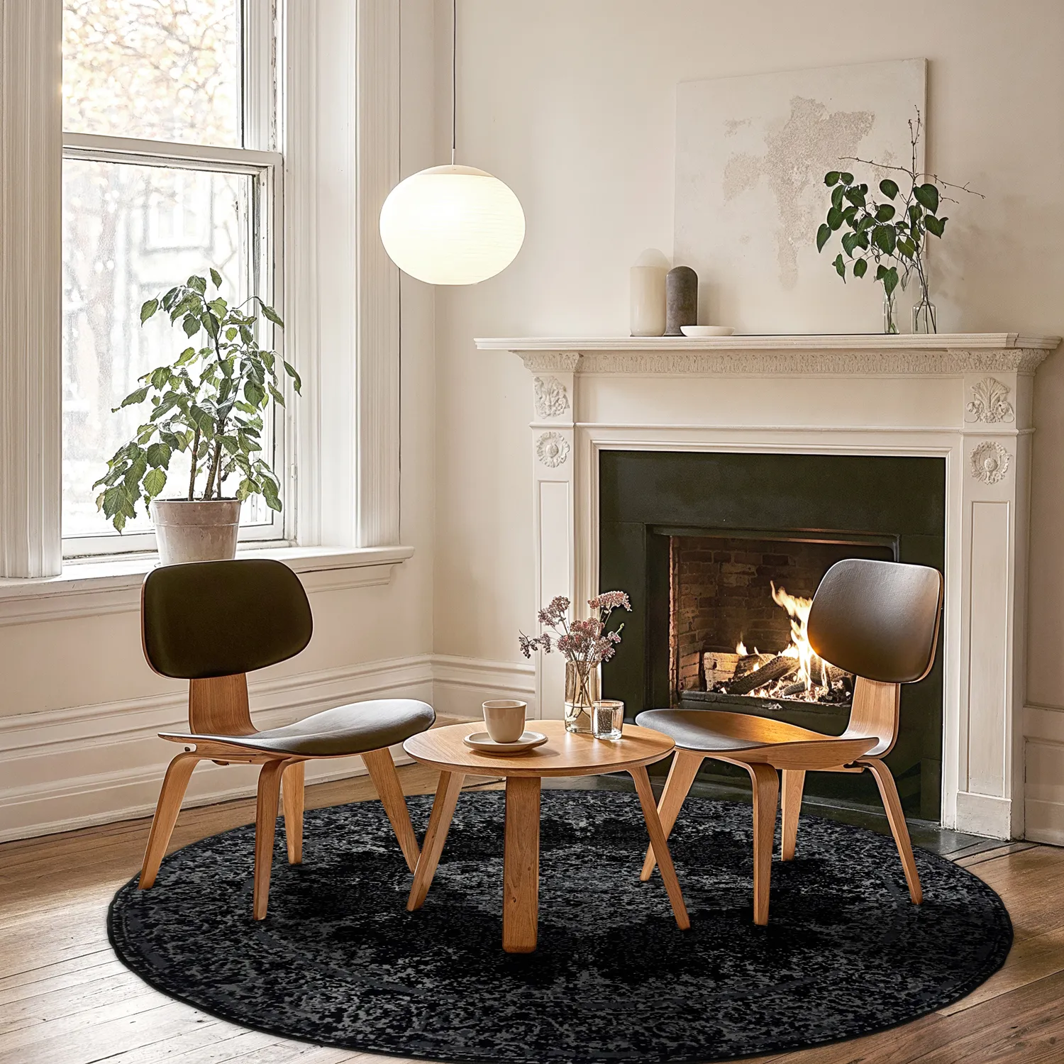 Rundt tæppe - Peking (sort)