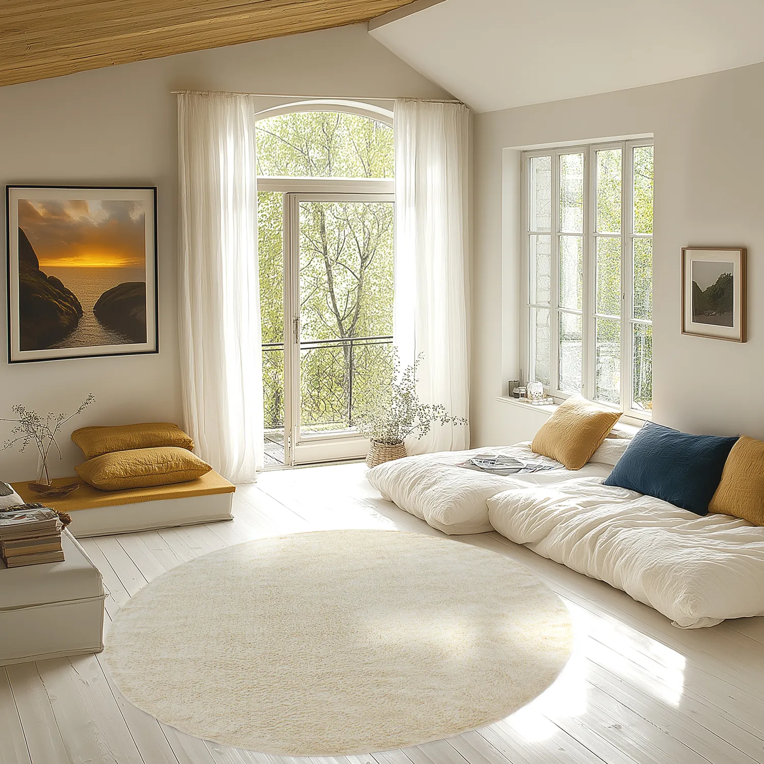 Rundt tæppe - Celina Natural Cotton Shaggy (off white/beige)