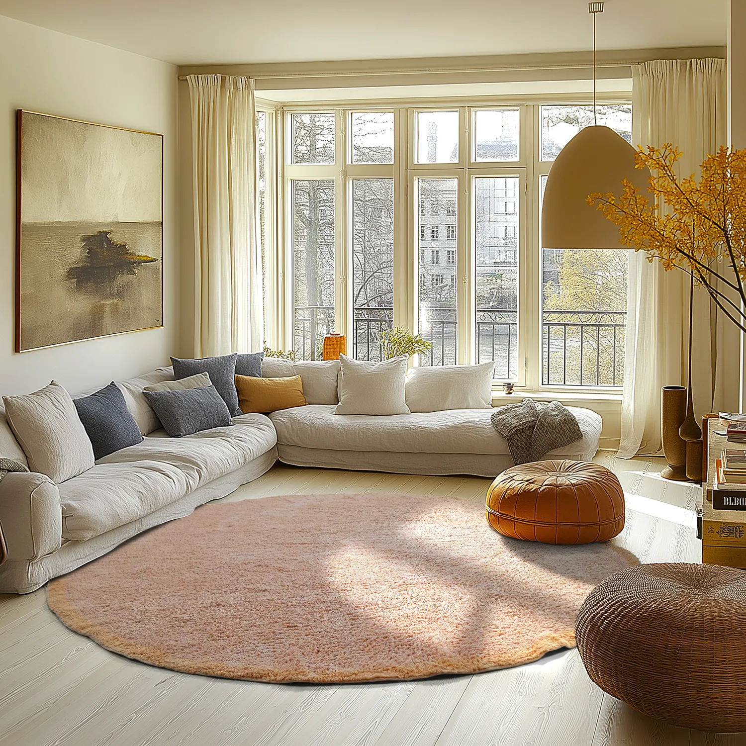 Rundt tæppe - Celina Natural Cotton Shaggy (pink/beige)