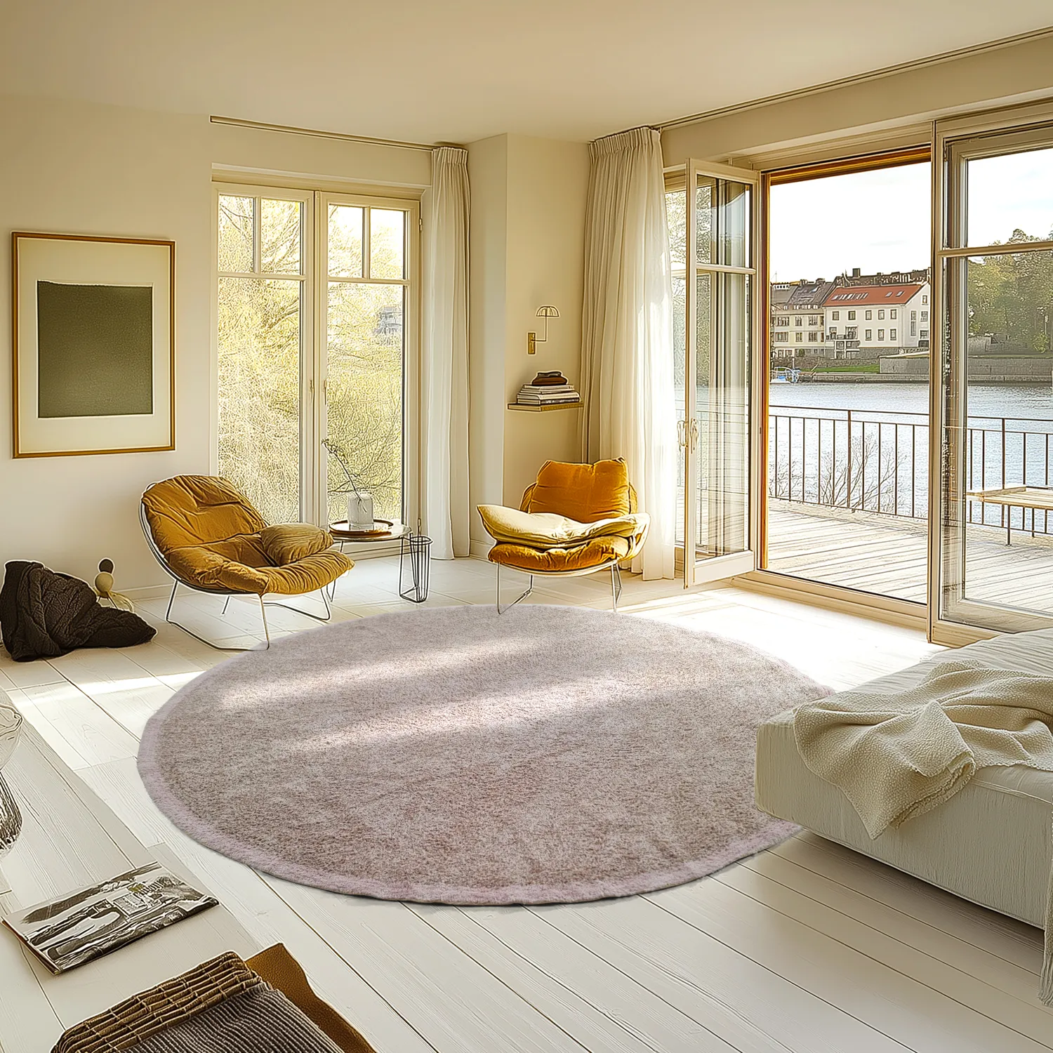 Rundt tæppe - Celina Natural Cotton Shaggy (taupe/lavendel)