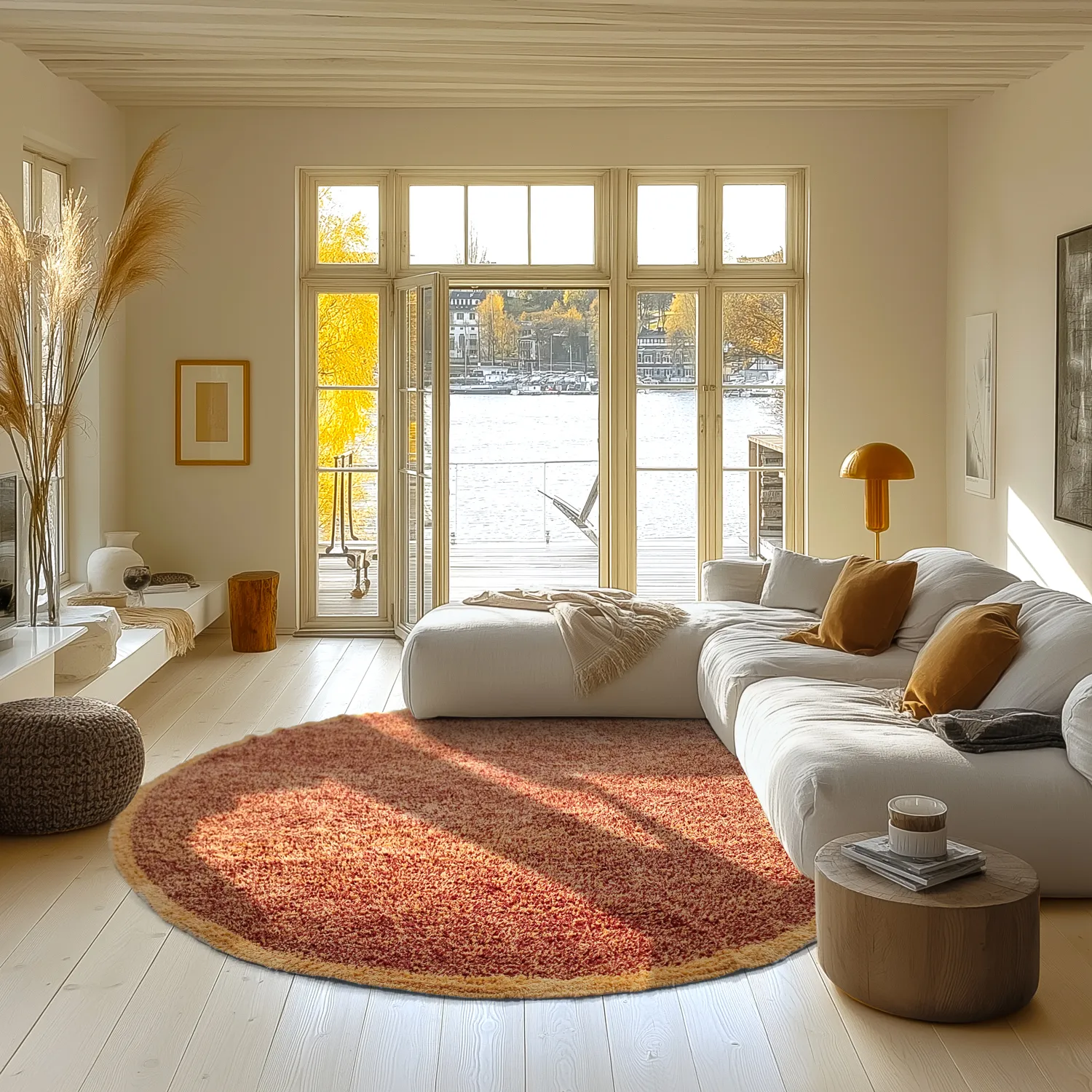 Rundt tæppe - Celina Natural Cotton Shaggy (rød)