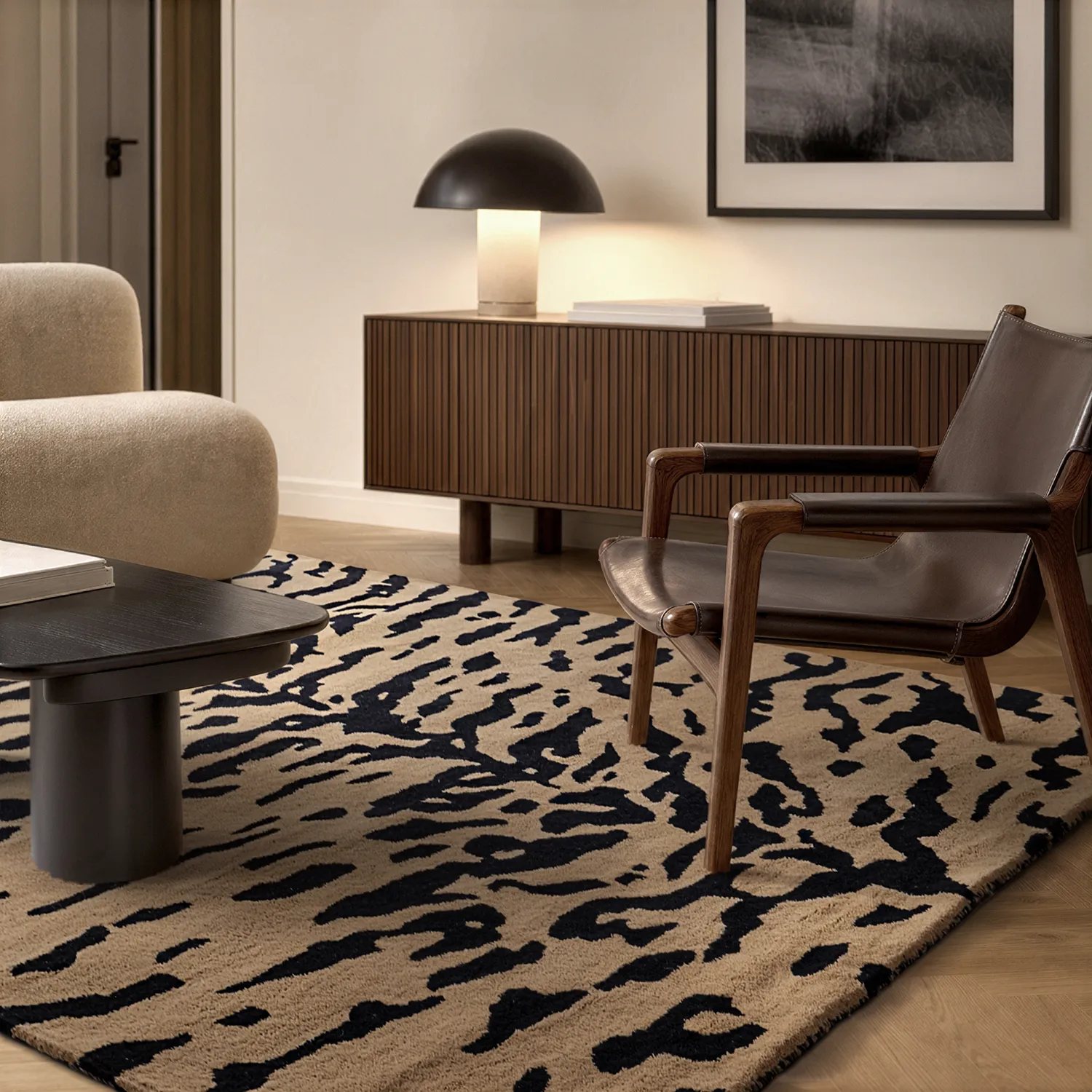 Ryatæpper - Zebra Tufted Wool Premium (beige/sort)