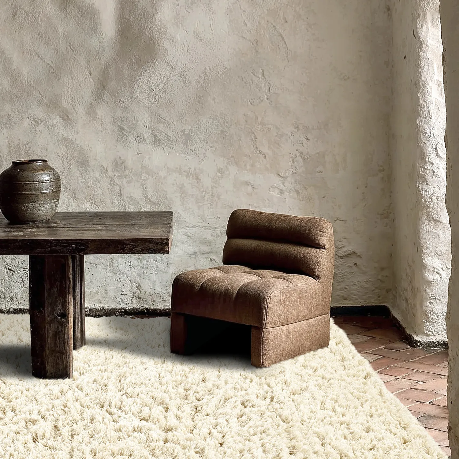 Ryatæpper - Fassale Hand Woven Wool Shaggy (hvid)