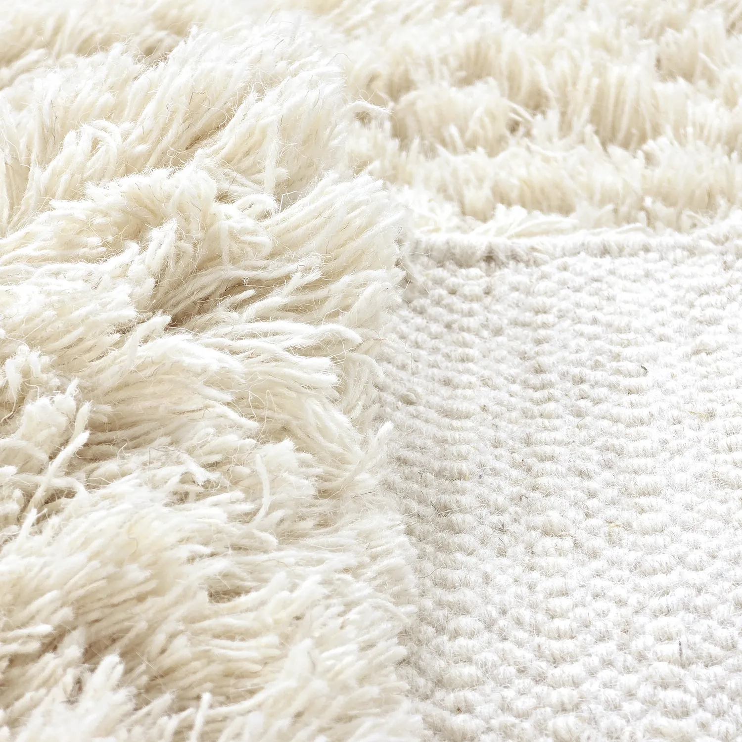 Ryatæpper - Fassale Hand Woven Wool Shaggy (hvid)