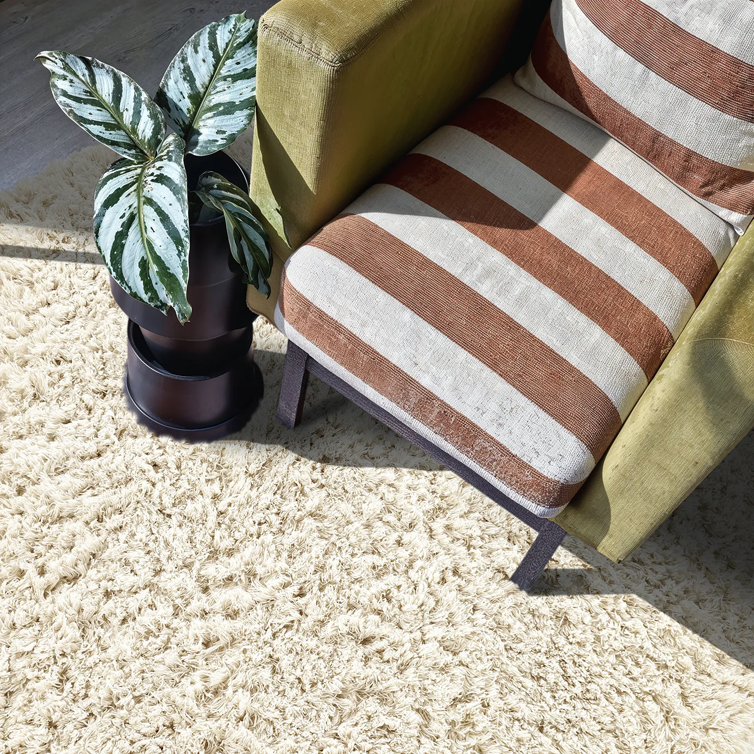 Rundt tæppe - Fassale Hand Woven Wool Shaggy (hvid)