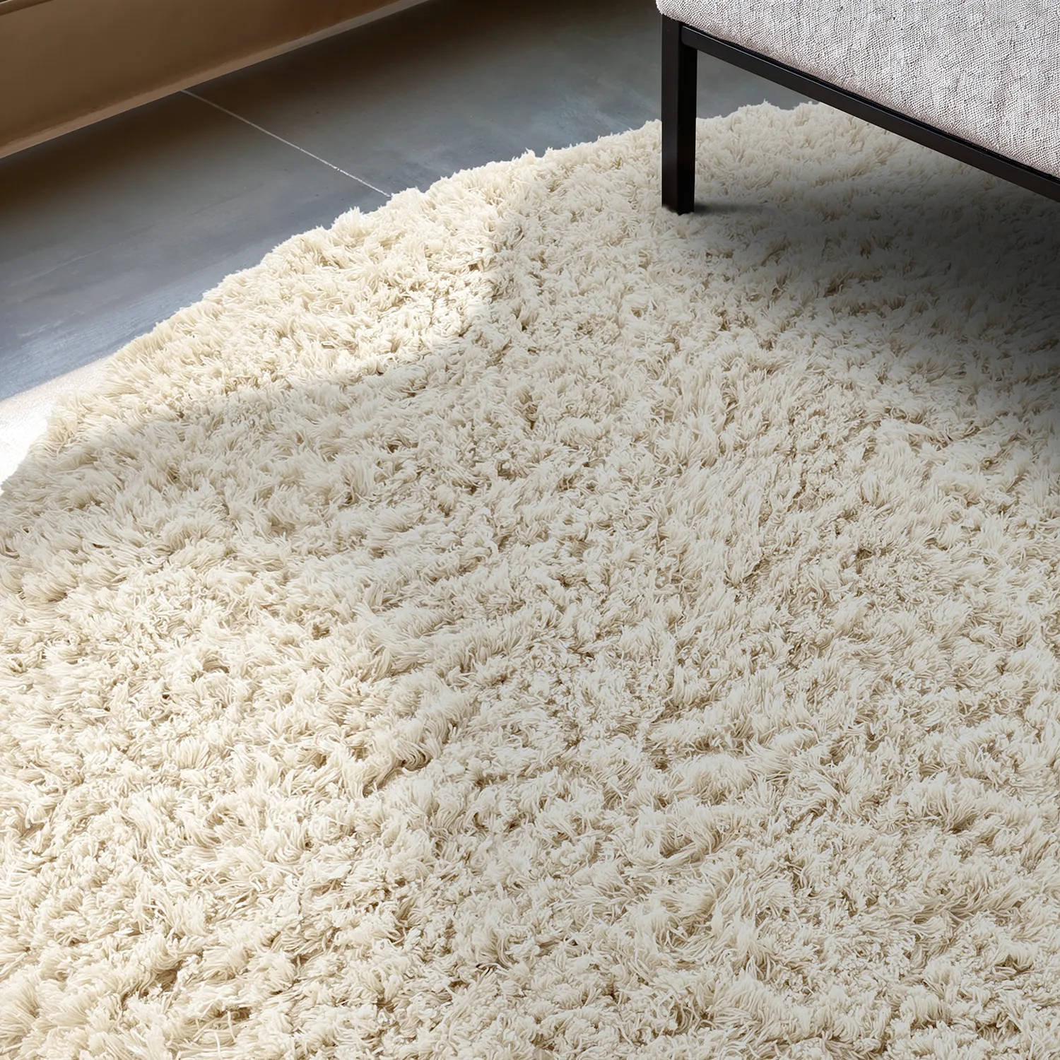 Rundt tæppe - Fassale Hand Woven Wool Shaggy (hvid)