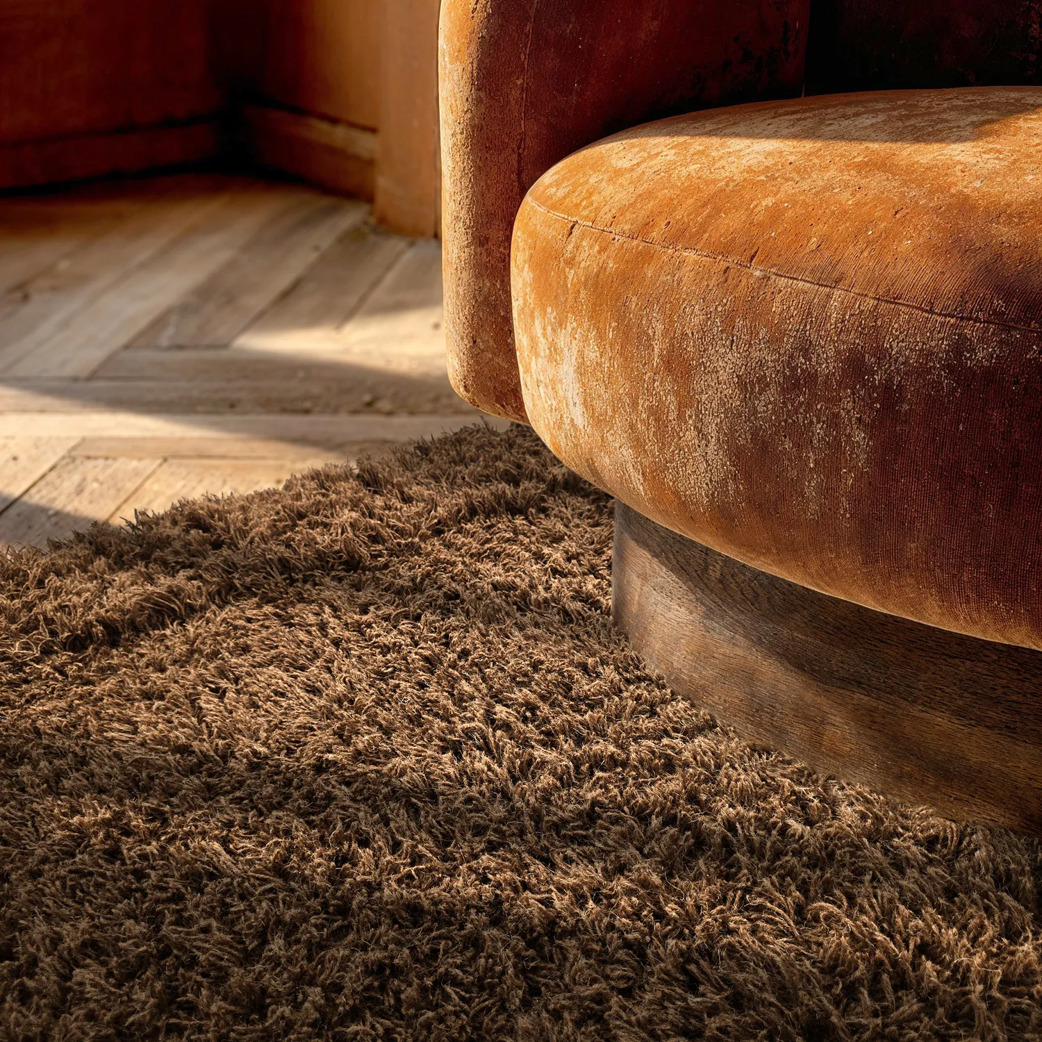 Ryatæpper - Melilla Hand Woven Wool Shaggy (brun)