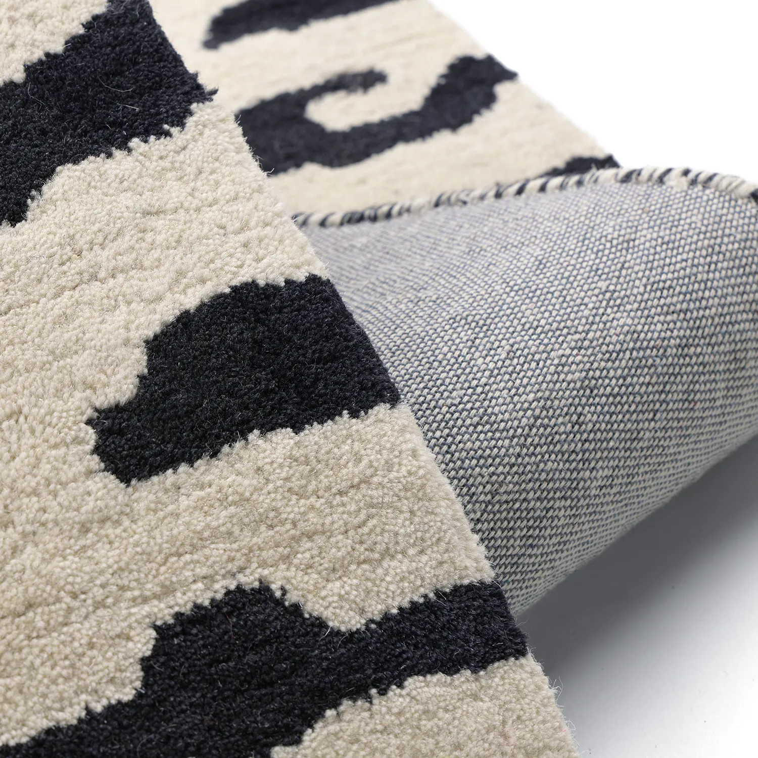 Ryatæpper - Zebra Tufted Wool Premium (hvid/sort)