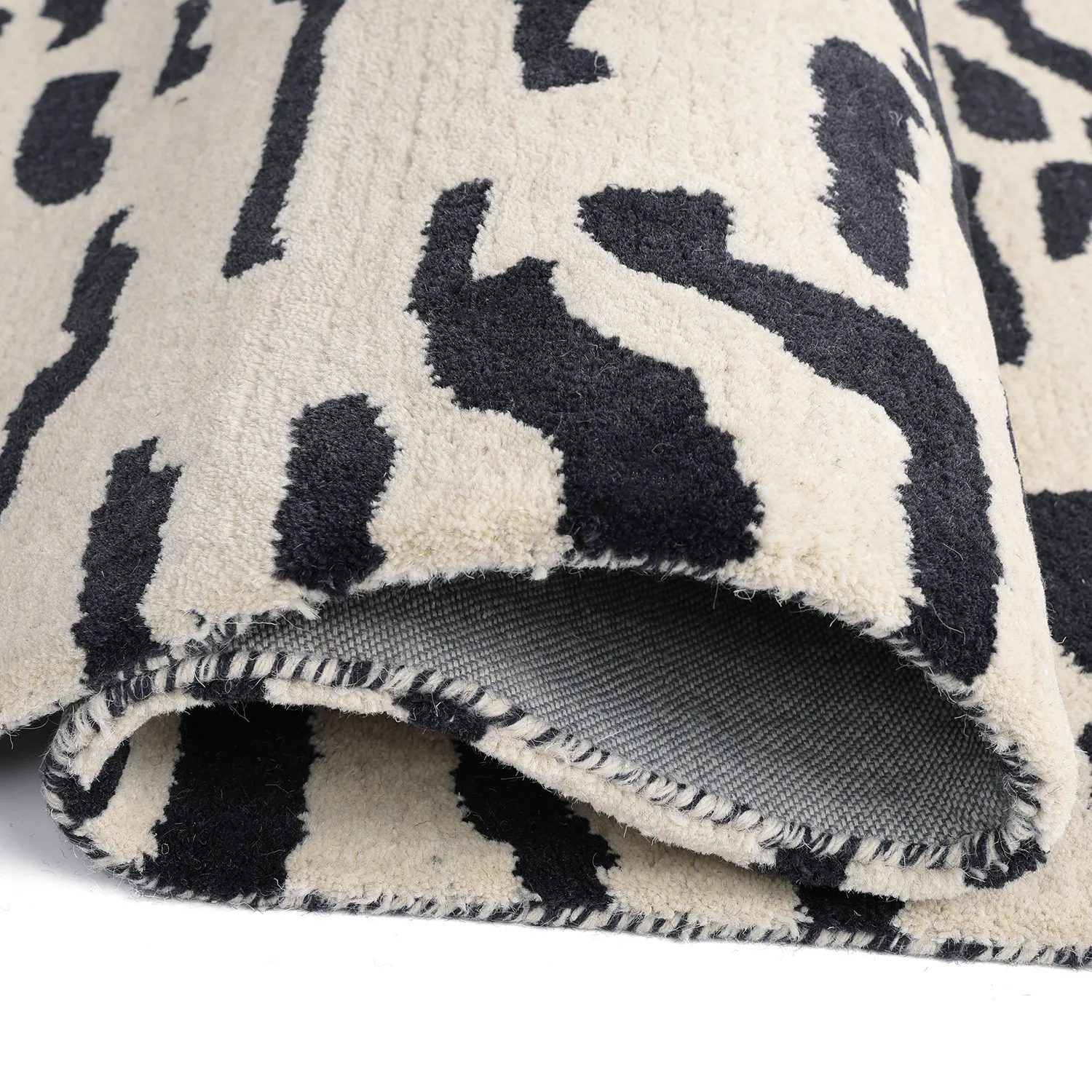 Ryatæpper - Zebra Tufted Wool Premium (hvid/sort)