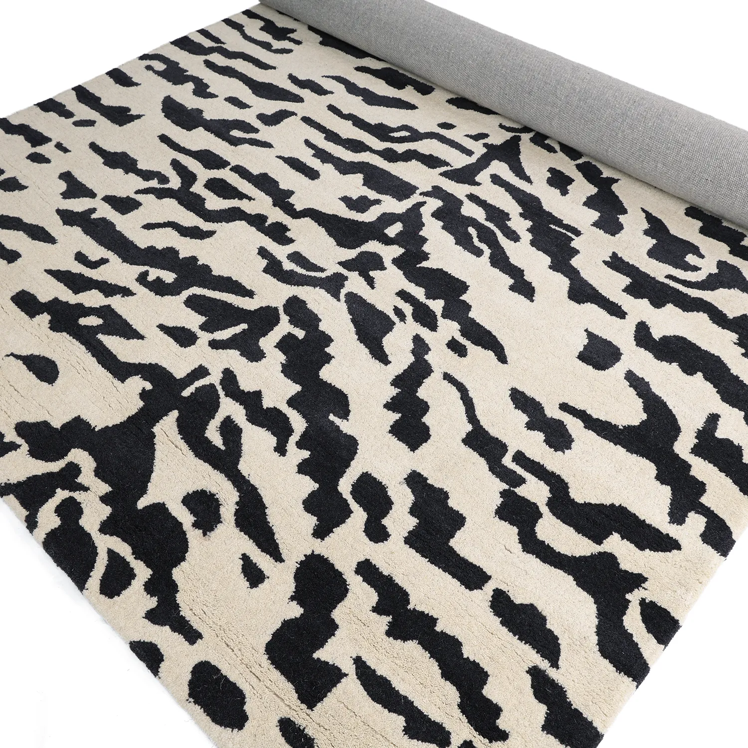 Ryatæpper - Zebra Tufted Wool Premium (hvid/sort)