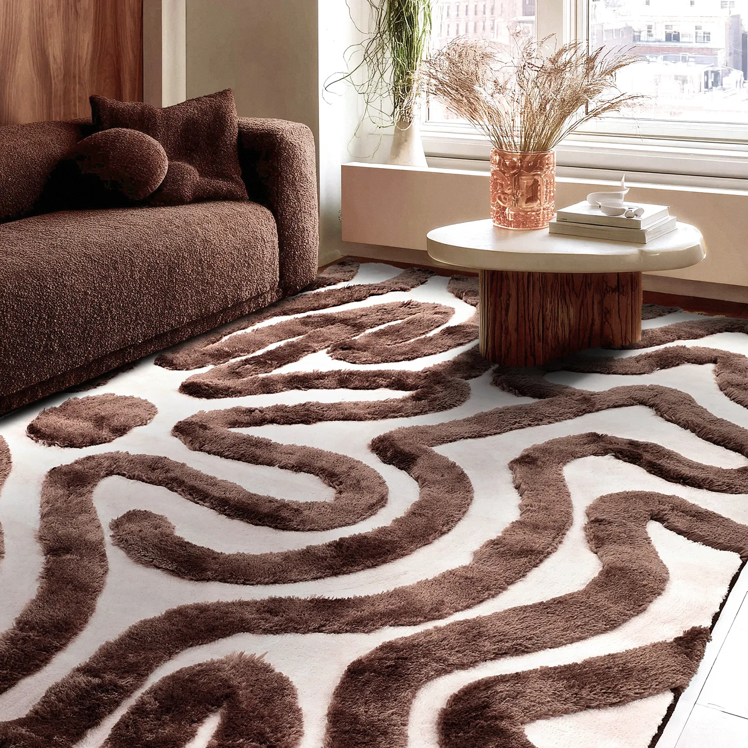 Ryatæpper - Akaba (brun/lyserød)