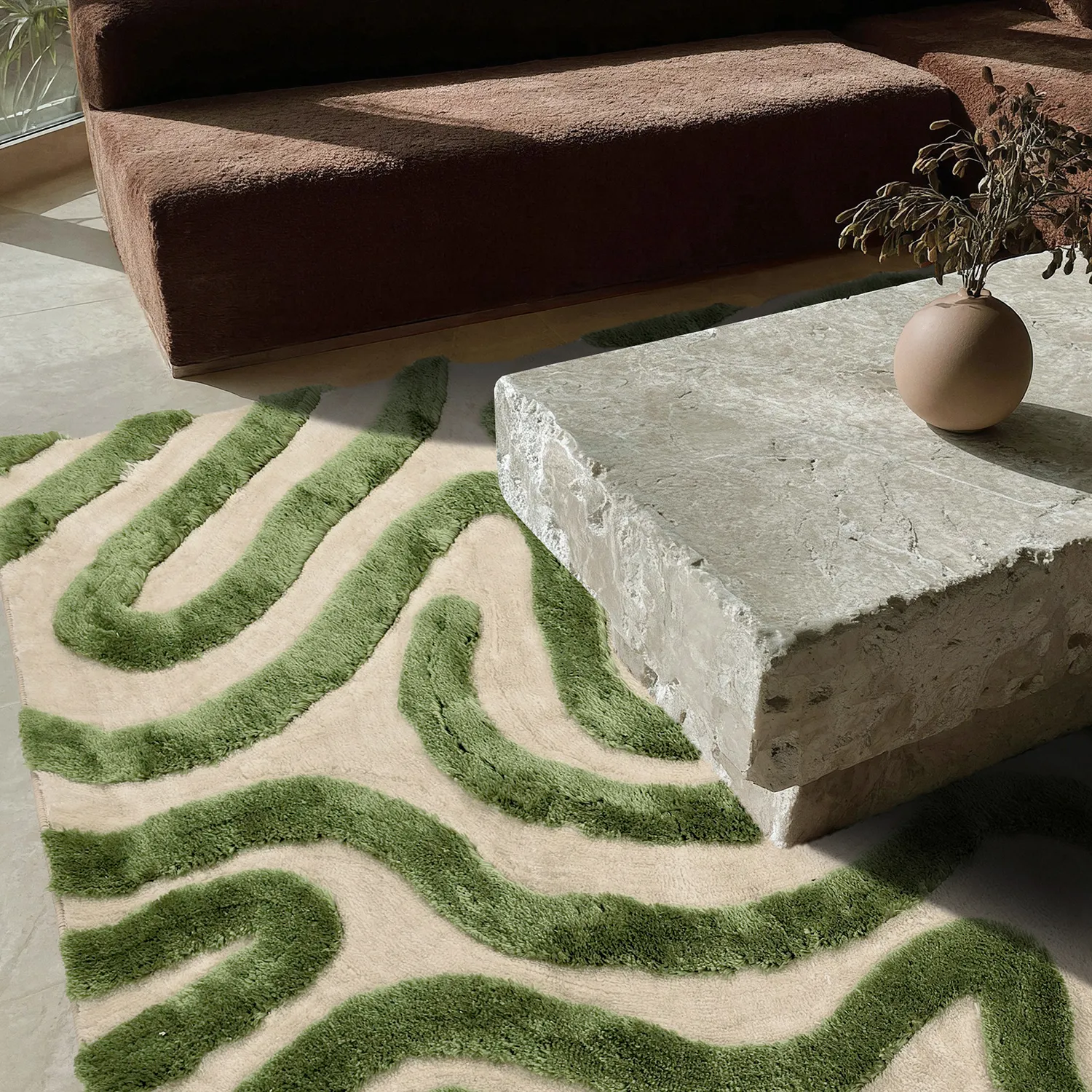 Ryatæpper - Akaba (creme/grøn)