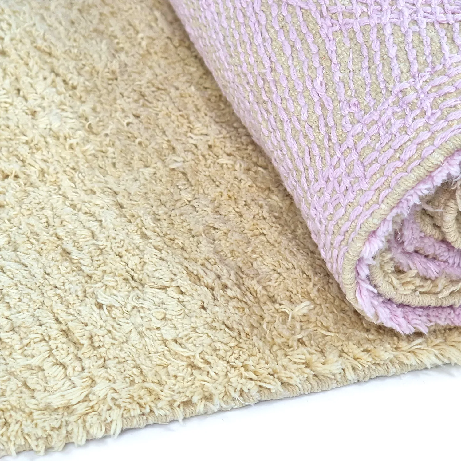 Ryatæpper - Amira Natural Cotton Shaggy (beige/lilla)
