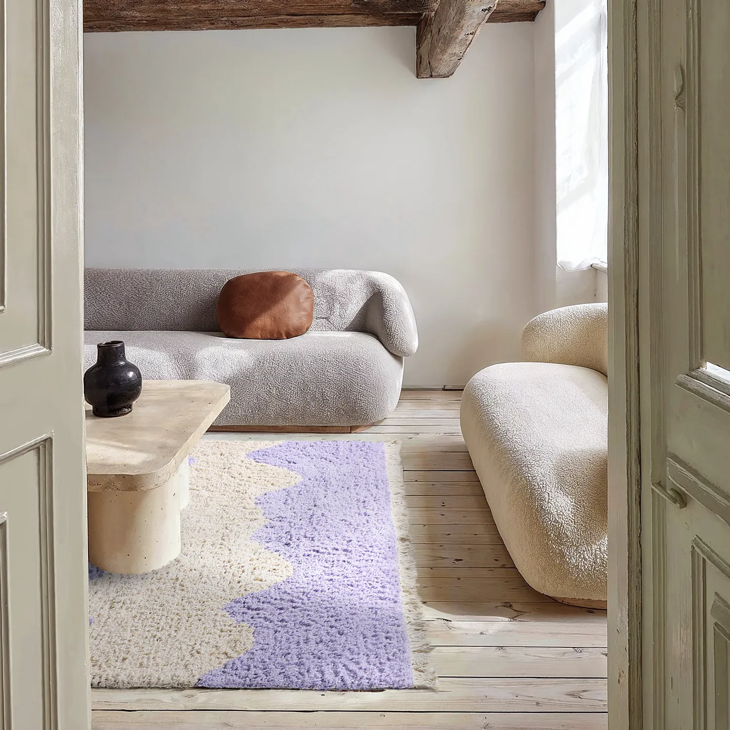 Ryatæpper - Amira Natural Cotton Shaggy (lilla/beige)