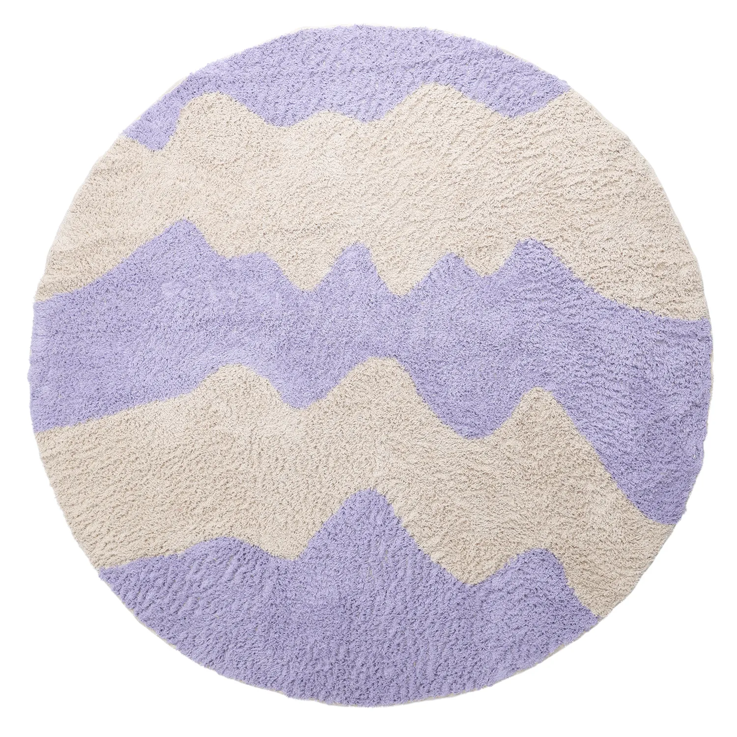 Rundt tæppe - Amira Natural Cotton Shaggy (lilla/beige)