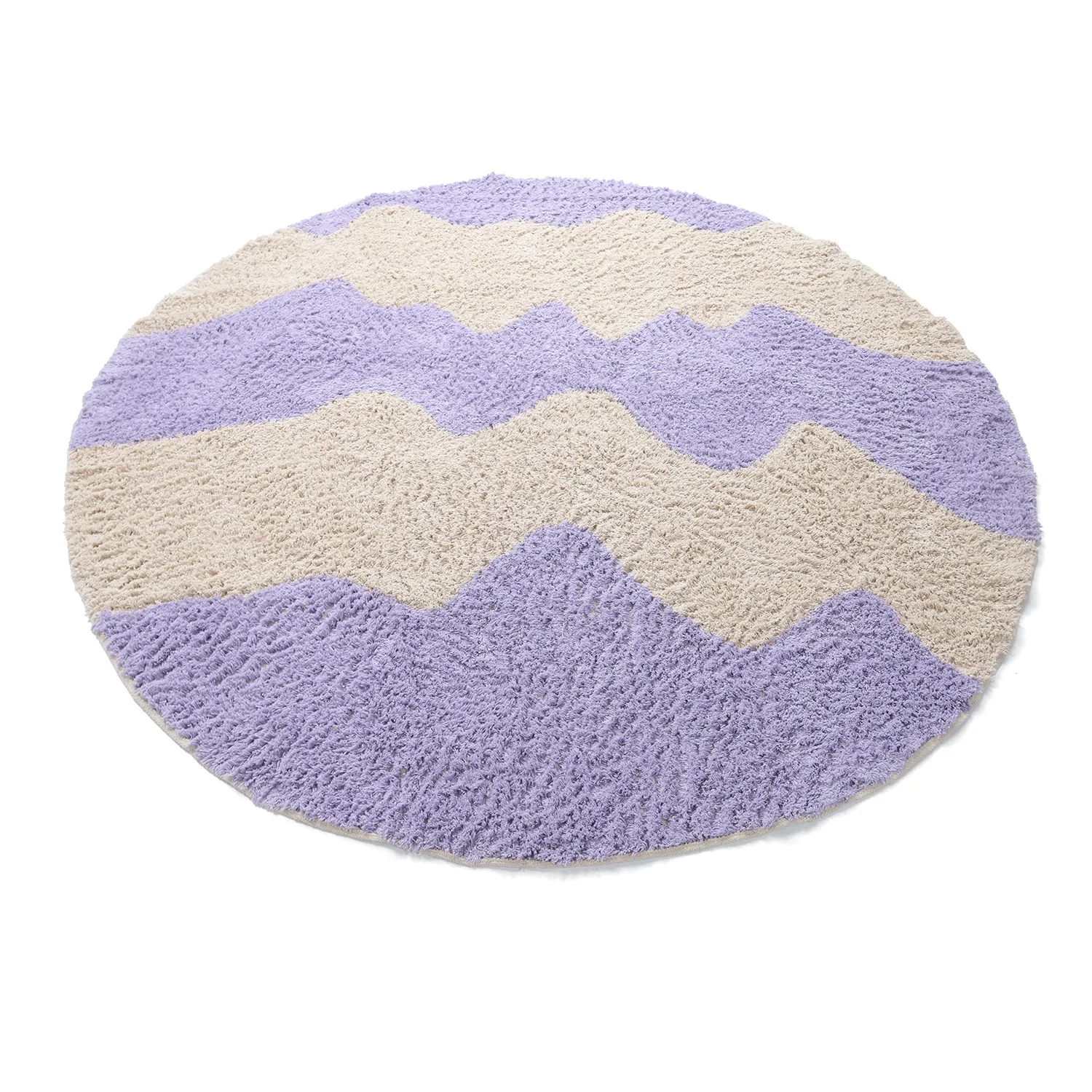 Rundt tæppe - Amira Natural Cotton Shaggy (lilla/beige)
