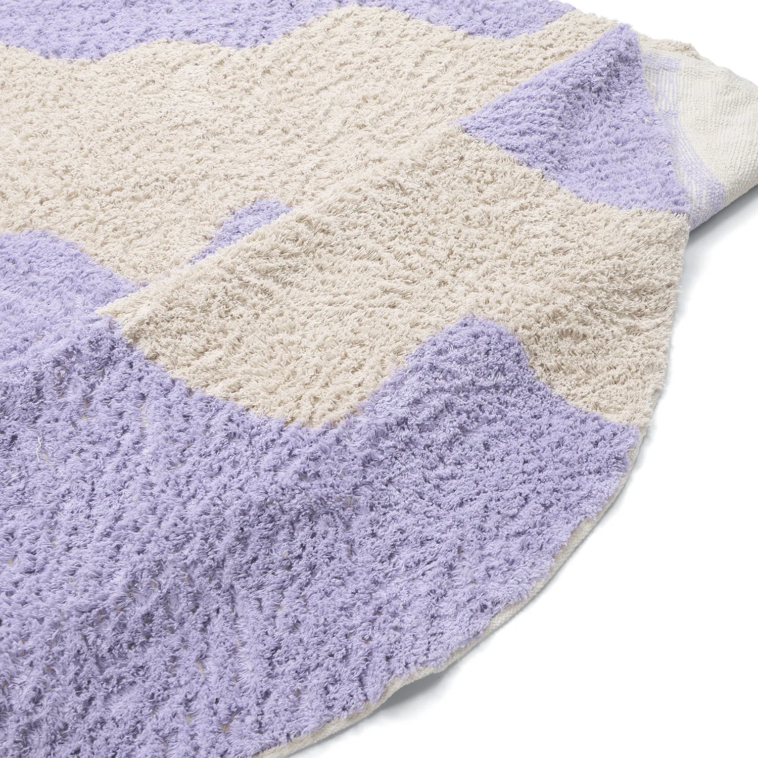 Rundt tæppe - Amira Natural Cotton Shaggy (lilla/beige)