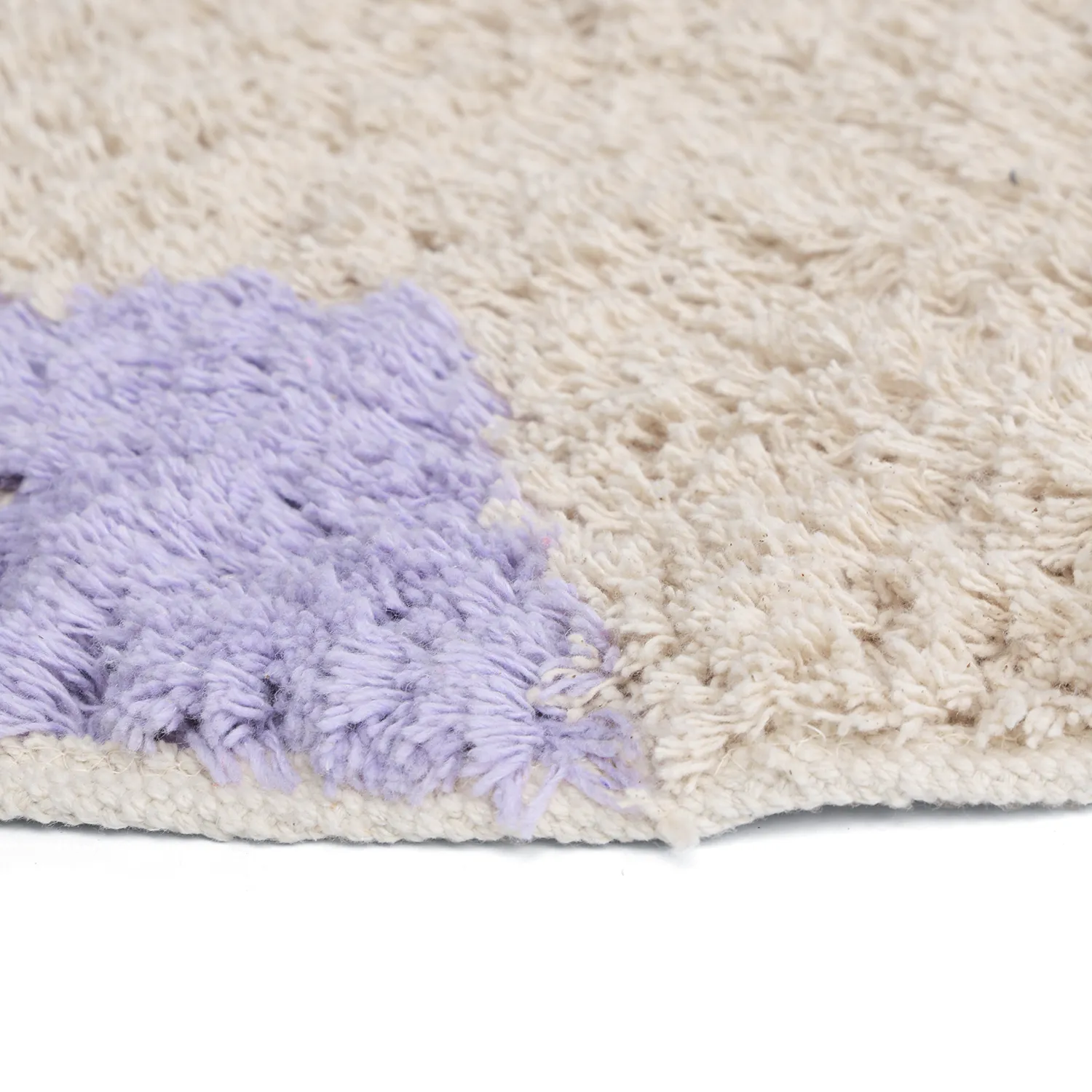 Rundt tæppe - Amira Natural Cotton Shaggy (lilla/beige)