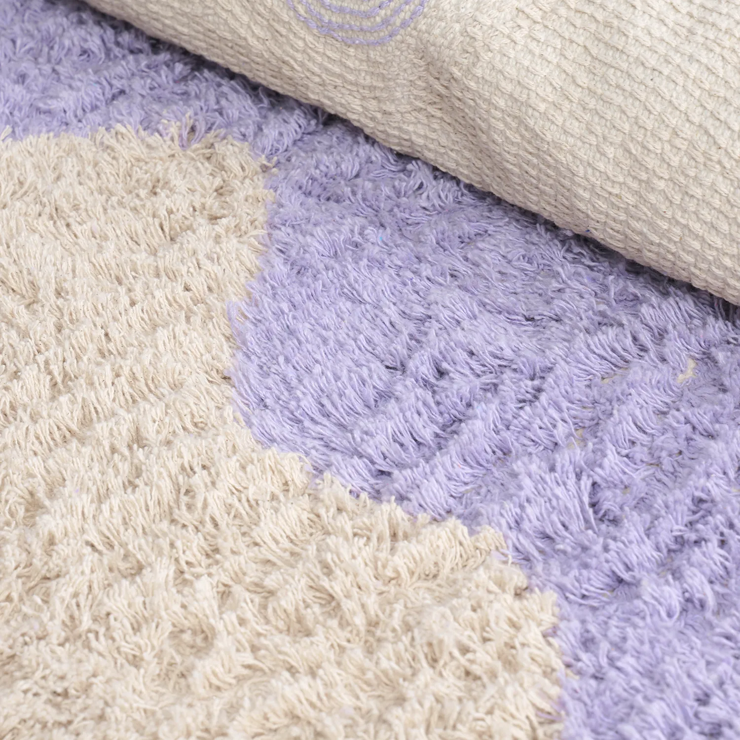 Rundt tæppe - Amira Natural Cotton Shaggy (lilla/beige)