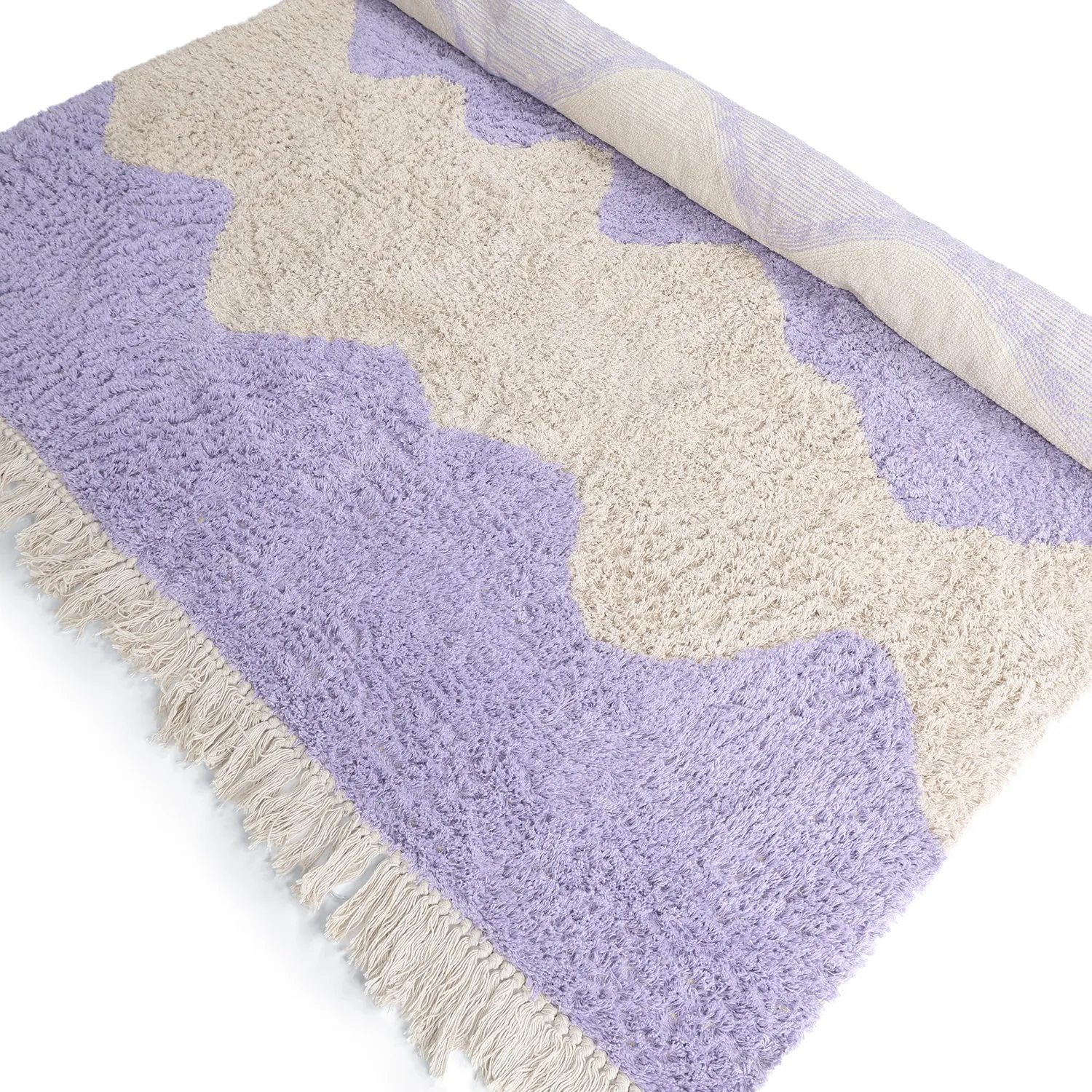 Ryatæpper - Amira Natural Cotton Shaggy (lilla/beige)