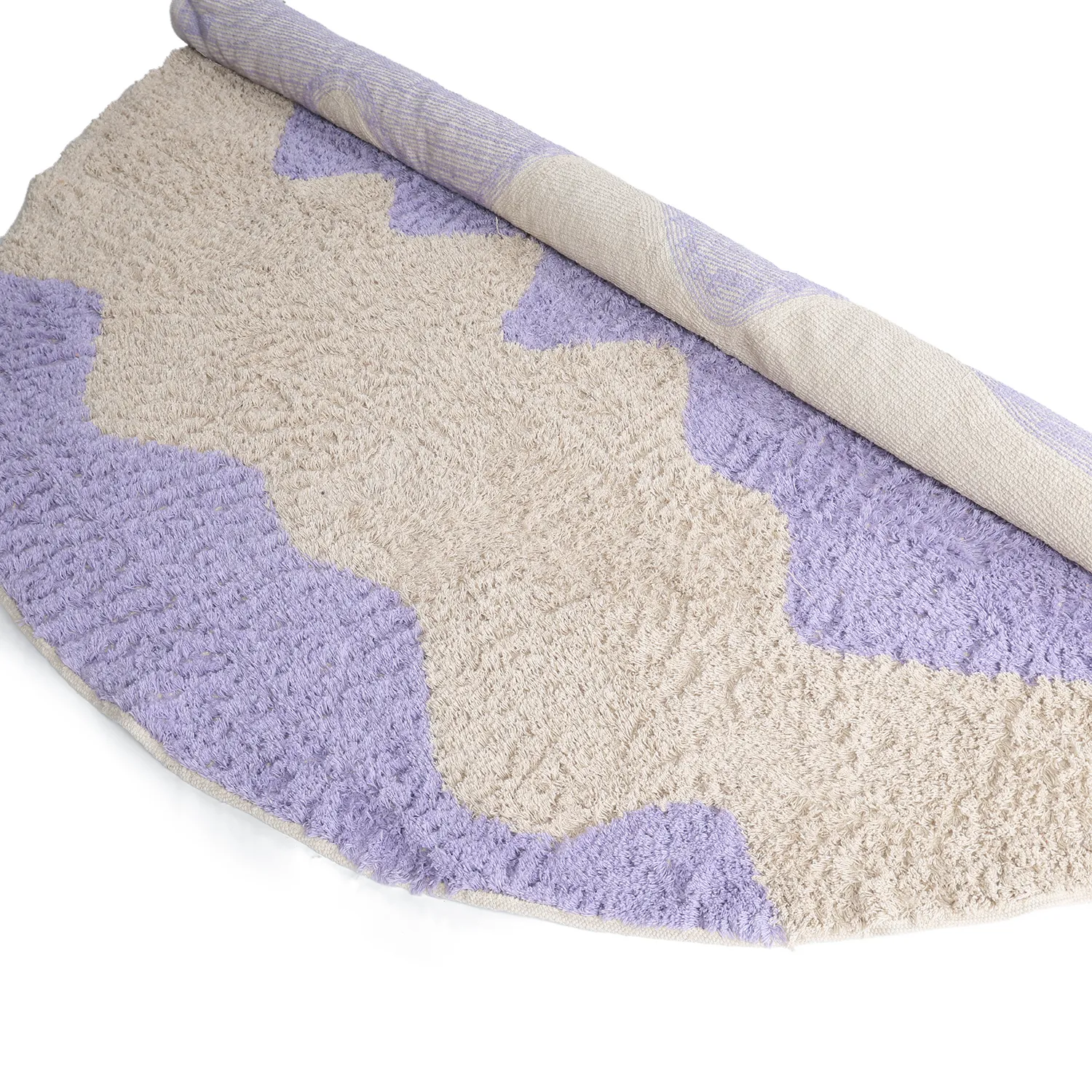 Rundt tæppe - Amira Natural Cotton Shaggy (lilla/beige)