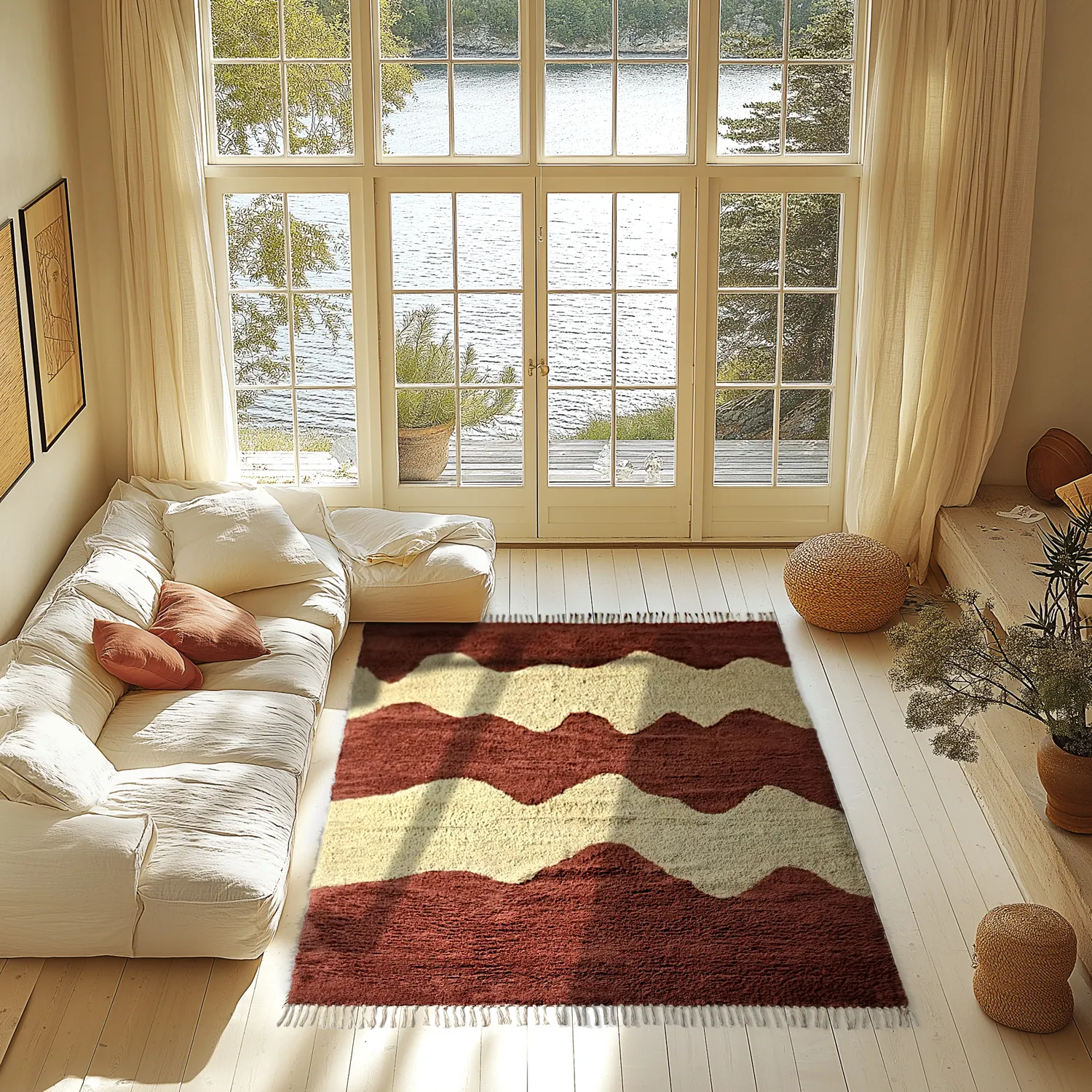 Ryatæpper - Amira Natural Cotton Shaggy (rød/beige)