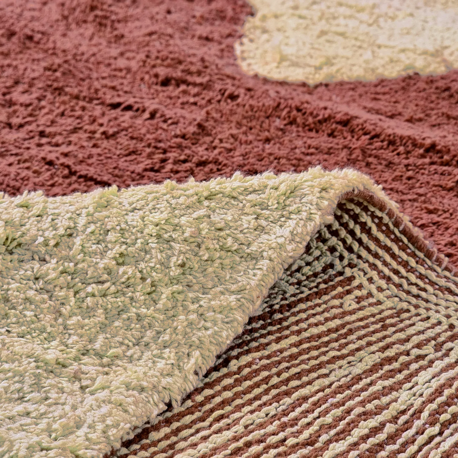 Rundt tæppe - Amira Natural Cotton Shaggy (rød/beige)