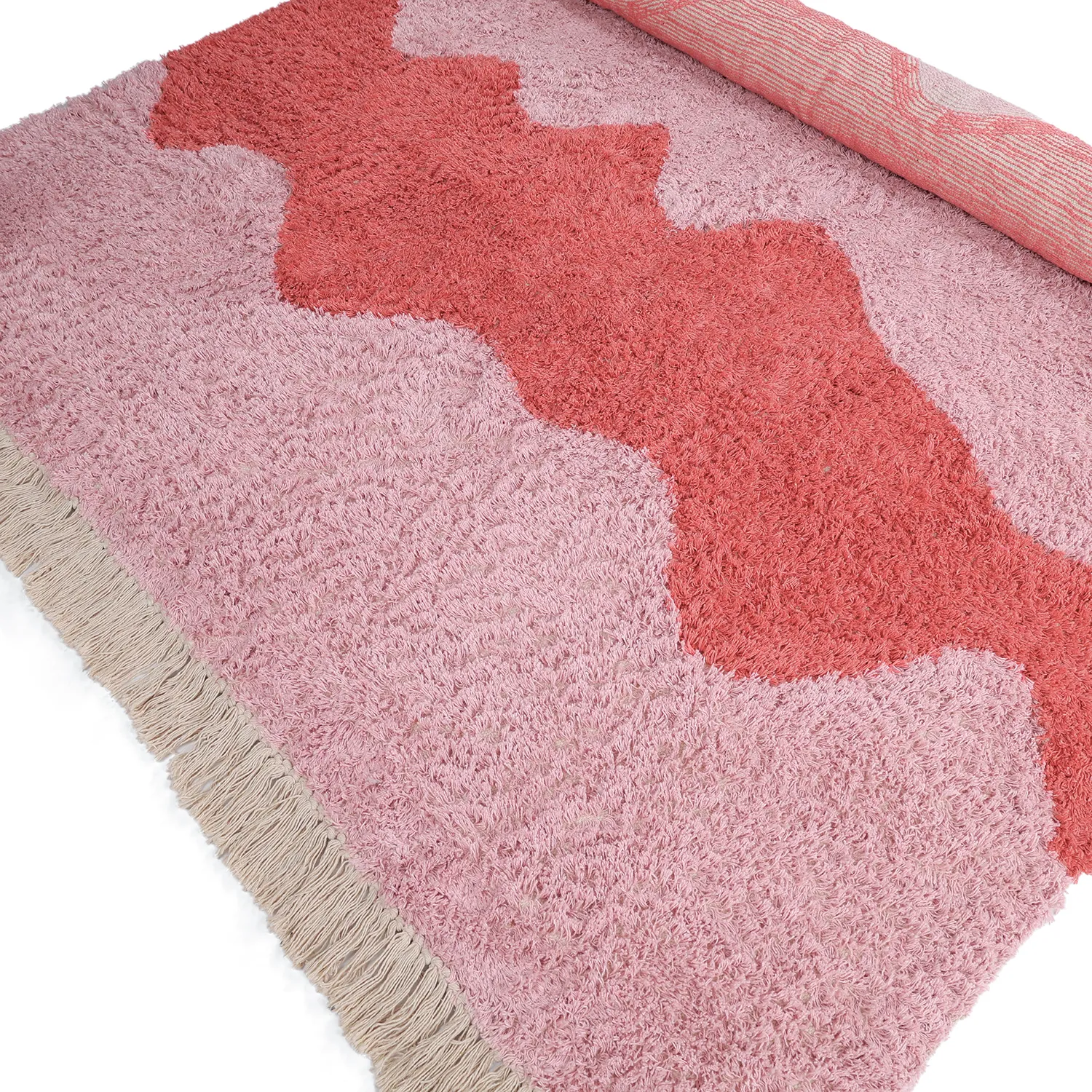 Ryatæpper - Amira Natural Cotton Shaggy (lyserød/orange)