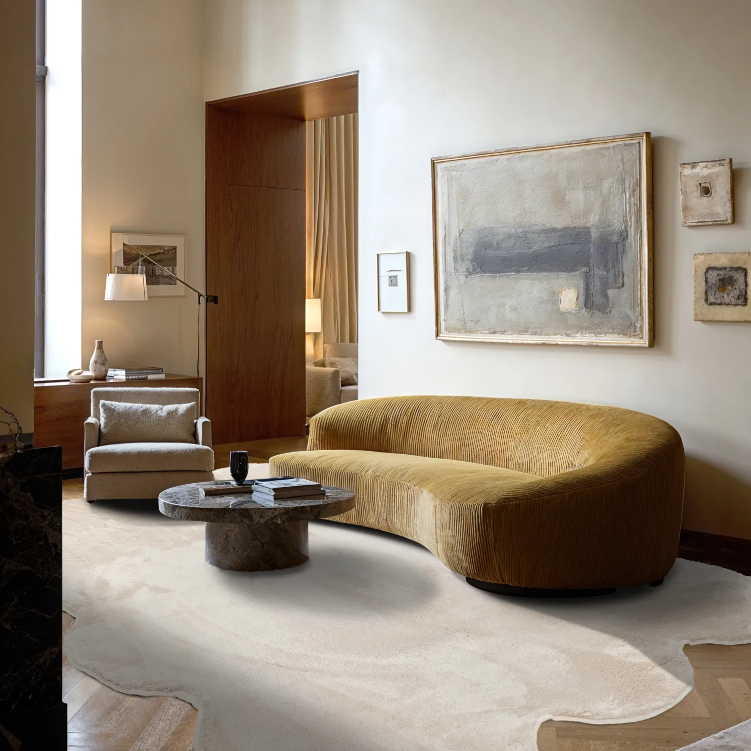 Bølget ryatæppe - Aranga Super Soft Fur (beige)