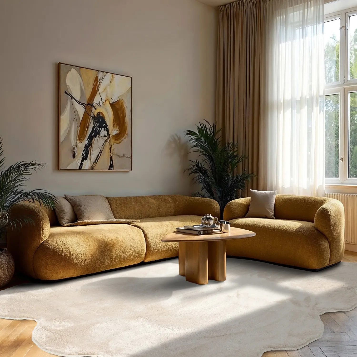 Bølget ryatæppe - Aranga Super Soft Fur (beige)