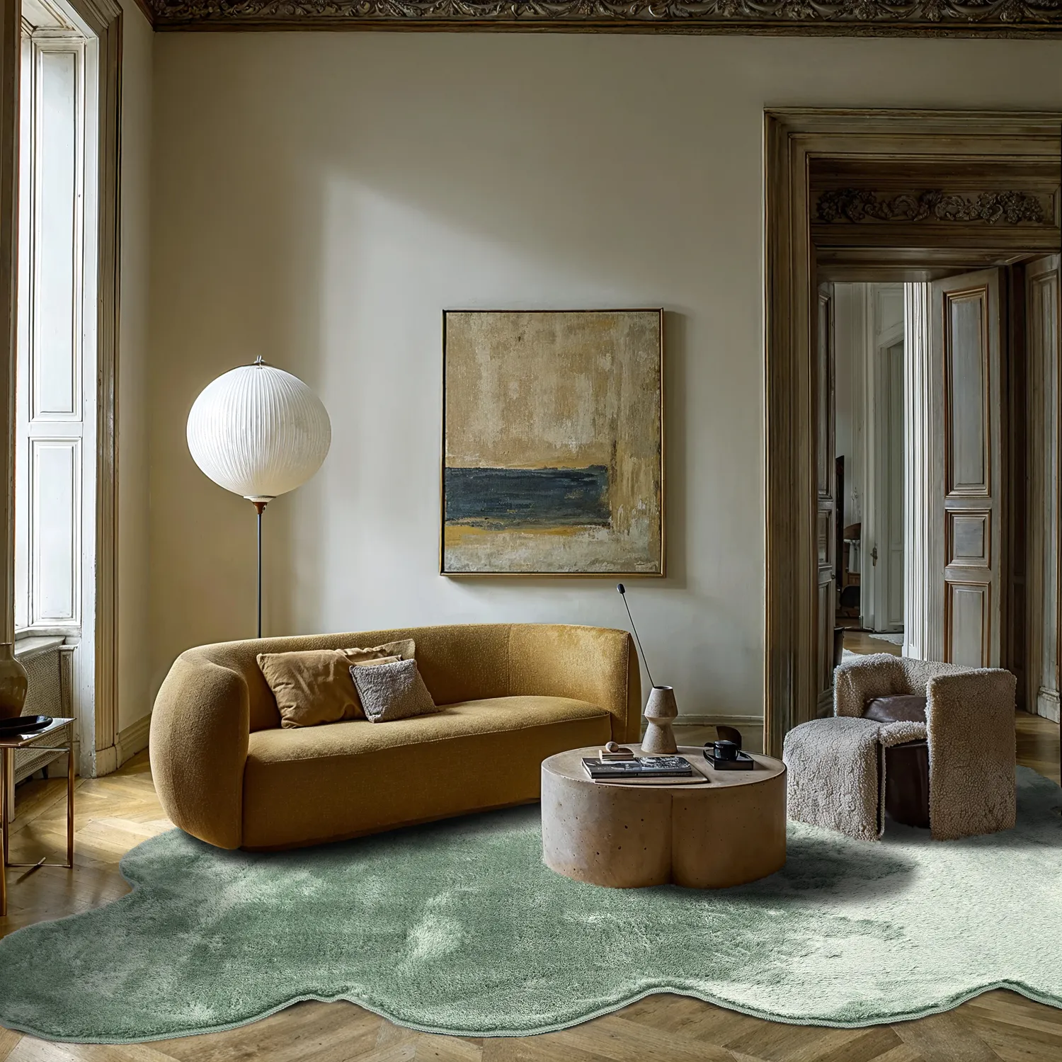 Bølget ryatæppe - Aranga Super Soft Fur (grøn)