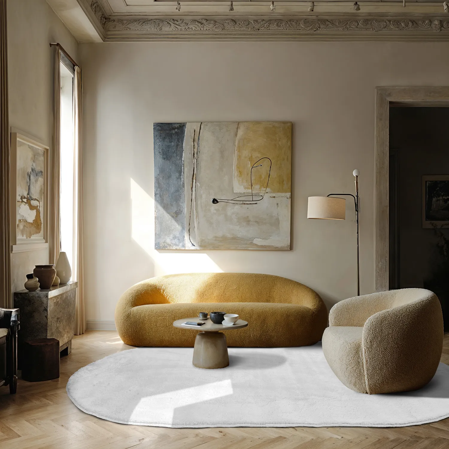 Ovalt ryatæppe - Aranga Super Soft Fur (hvid)