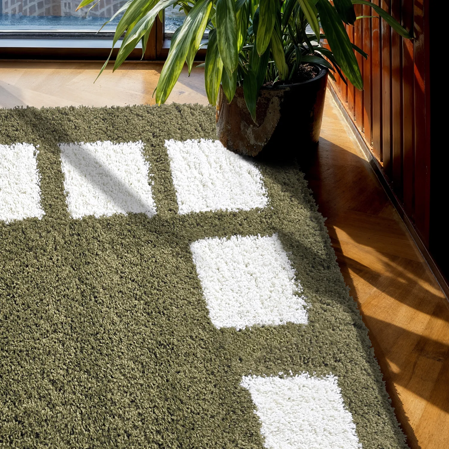 Ryatæpper - Asilah (grøn/hvid)