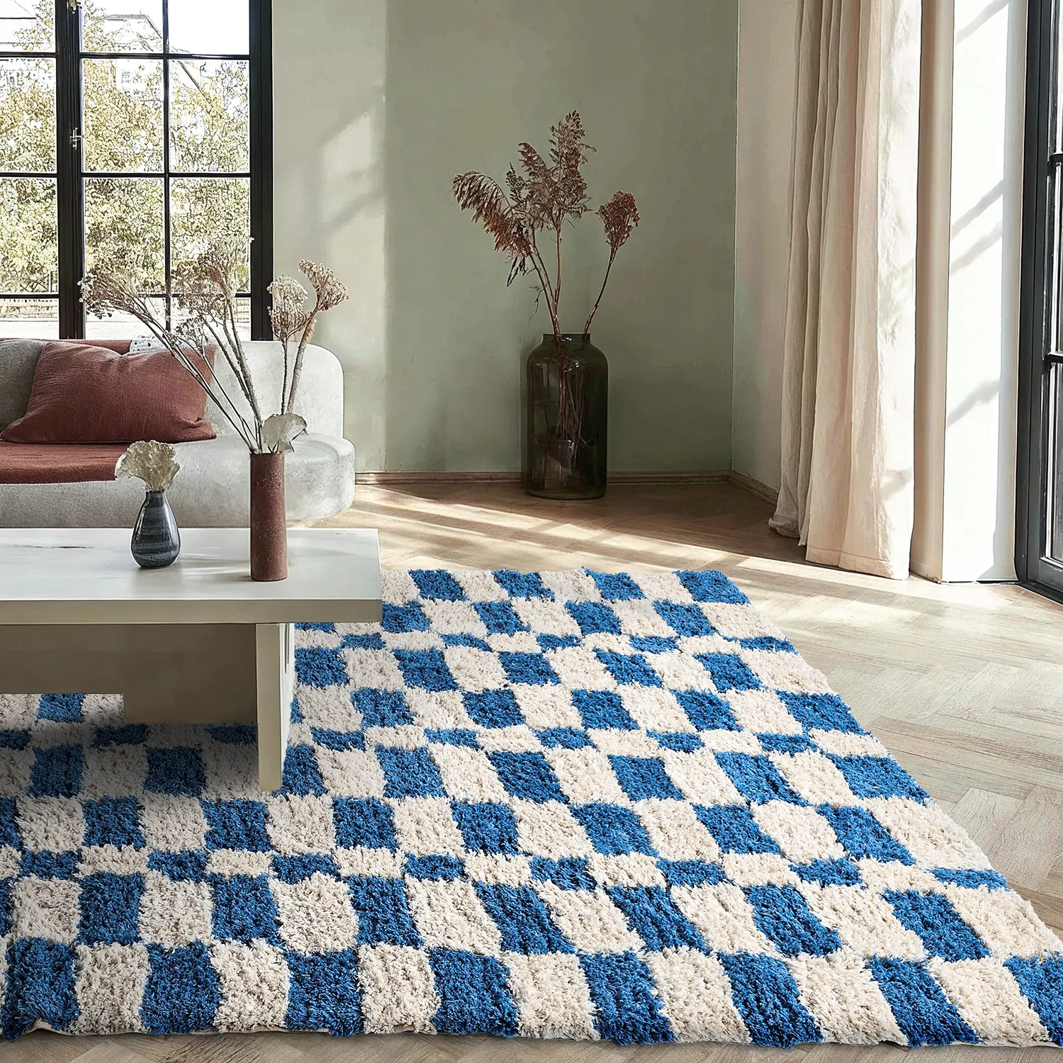 Ryatæpper - Atrani Natural Cotton Shaggy (blå)