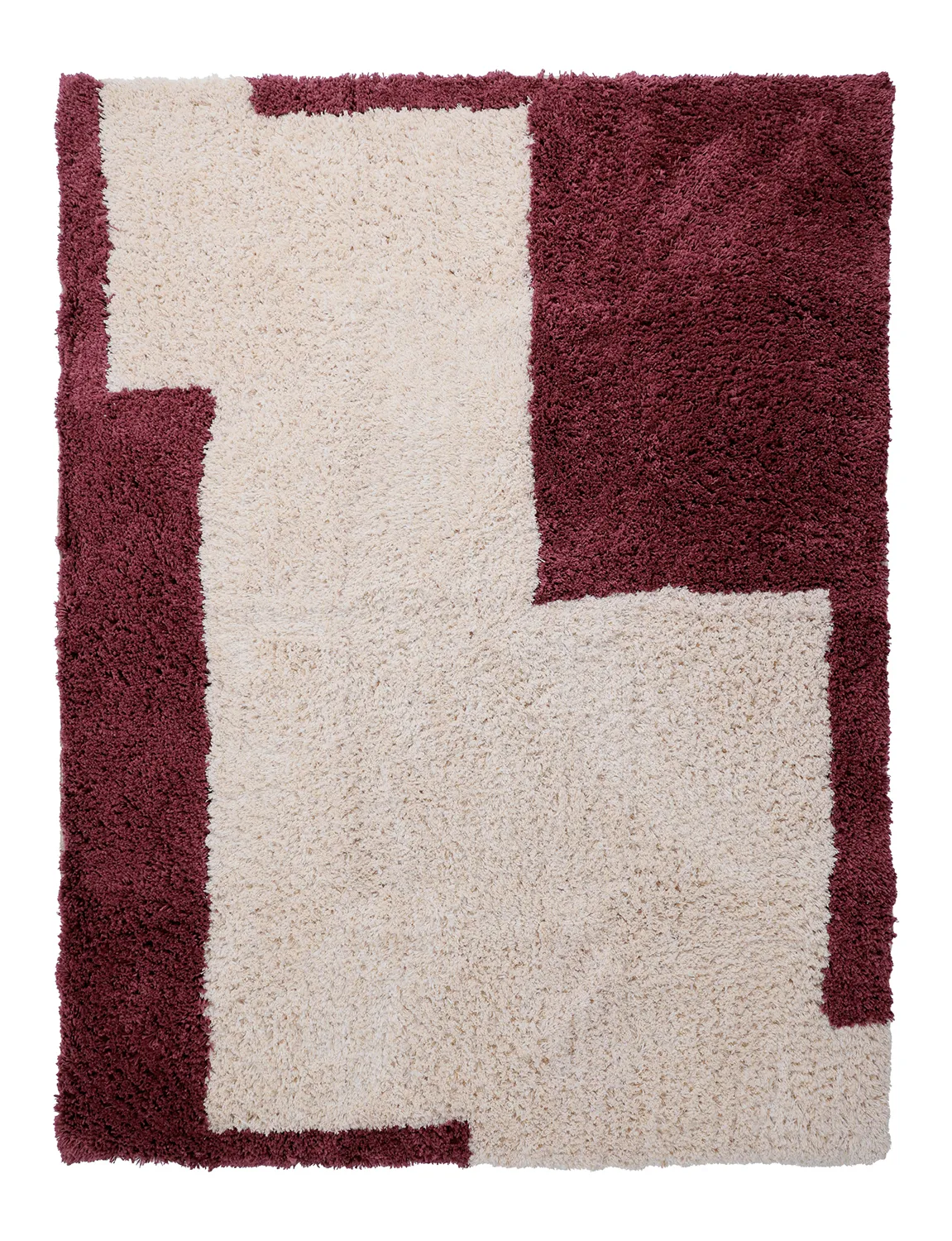 Ryatæpper - Begur Natural Cotton Shaggy (offwhite/vinrød)