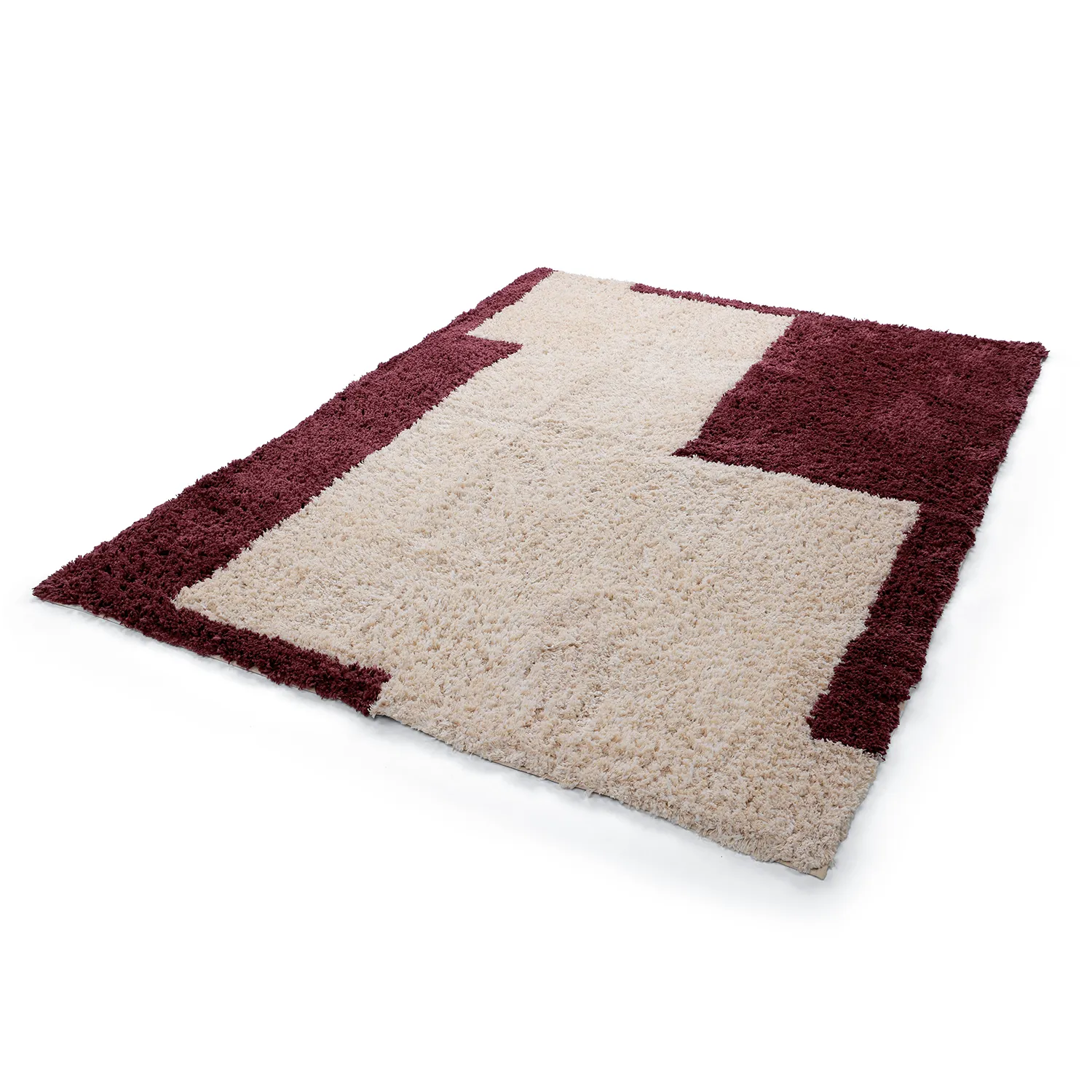 Ryatæpper - Begur Natural Cotton Shaggy (offwhite/vinrød)