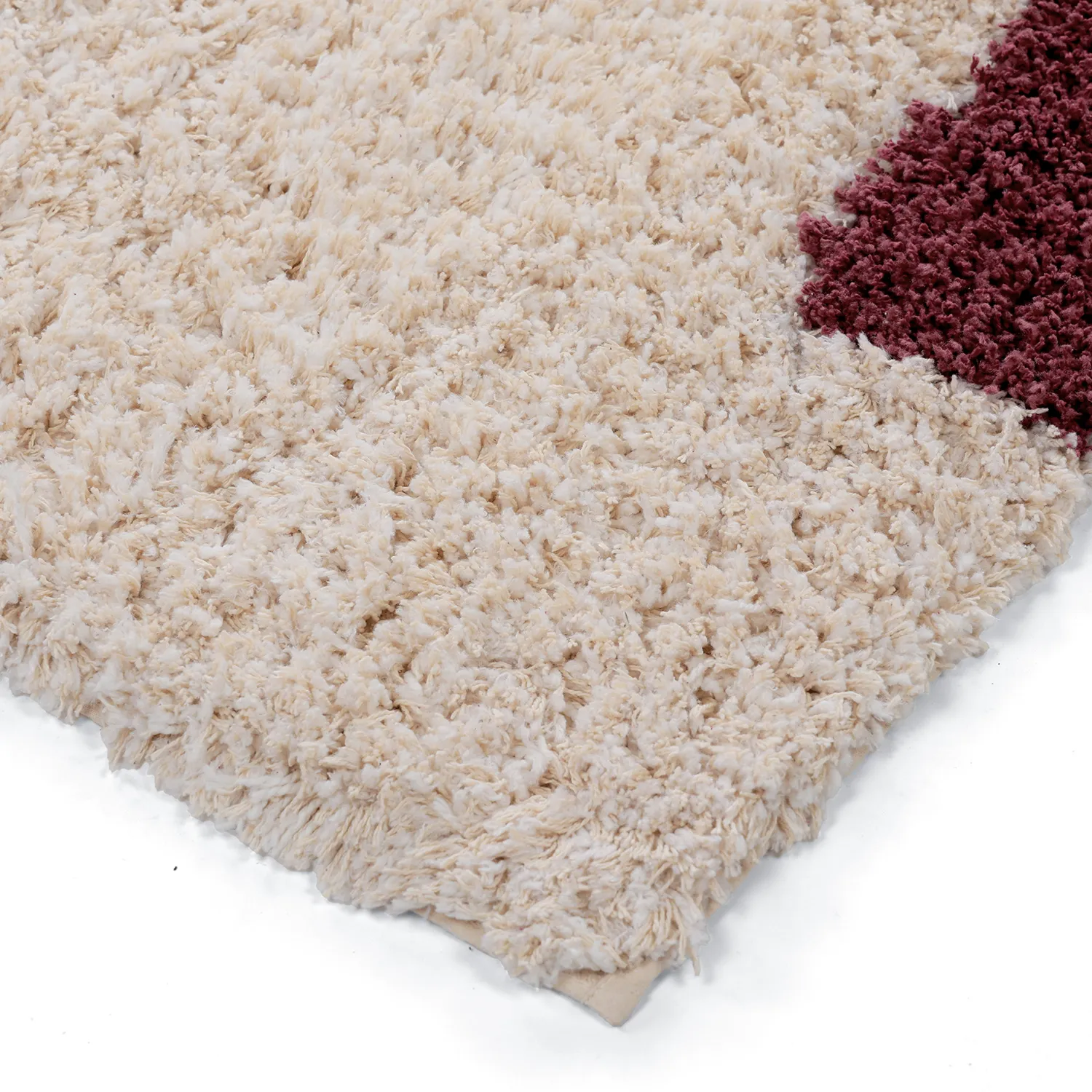 Ryatæpper - Begur Natural Cotton Shaggy (offwhite/vinrød)