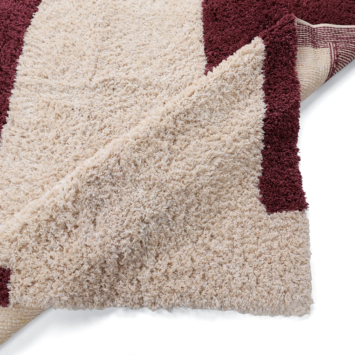 Ryatæpper - Begur Natural Cotton Shaggy (offwhite/vinrød)