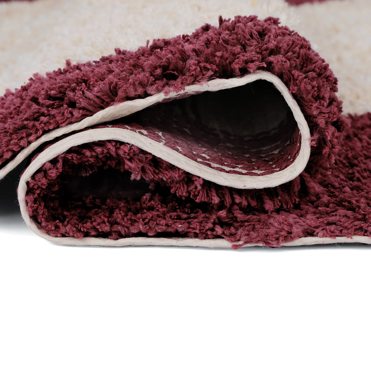 Ryatæpper - Begur Natural Cotton Shaggy (offwhite/vinrød)