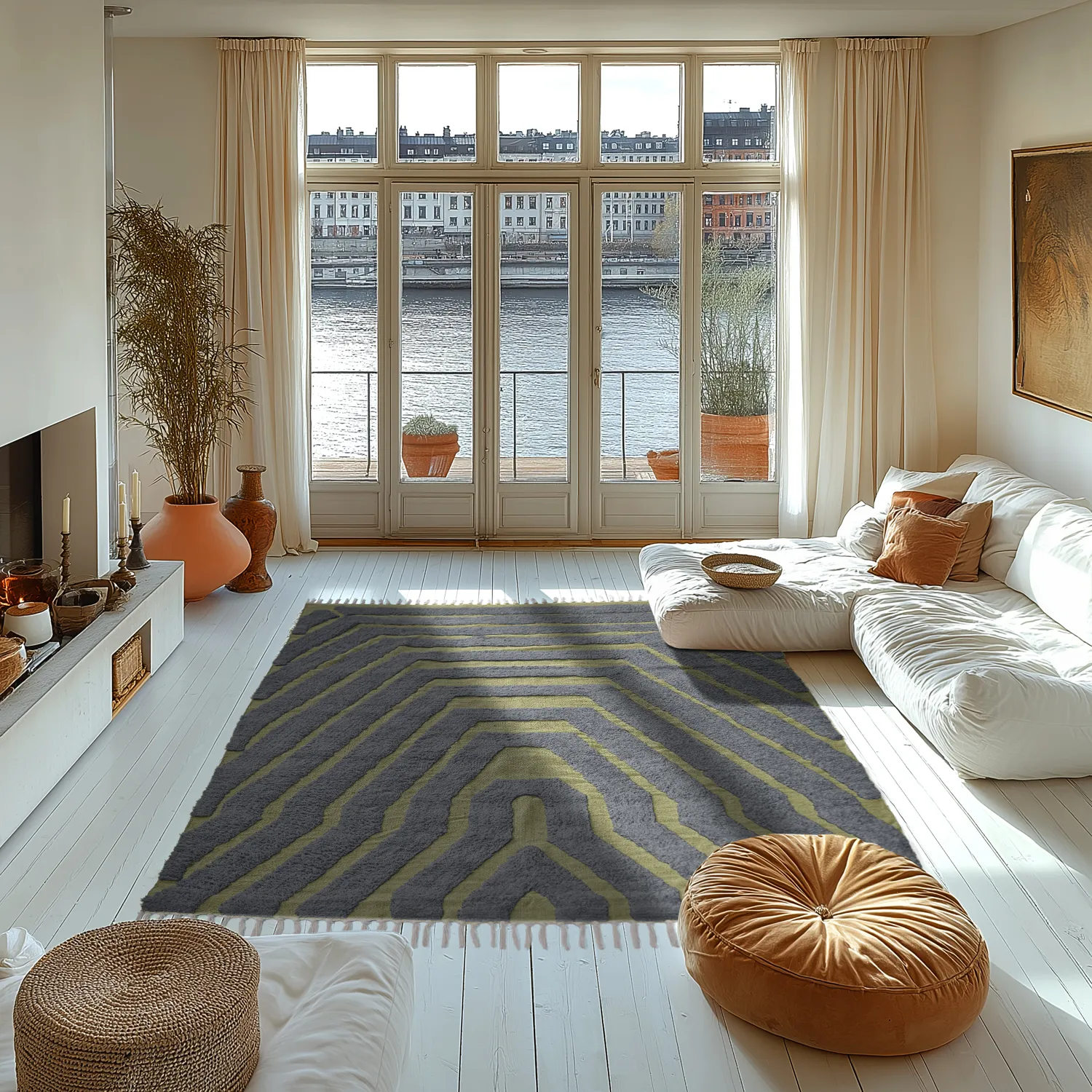 Ryatæpper - Callista Natural Cotton Shaggy (sort/grøn)