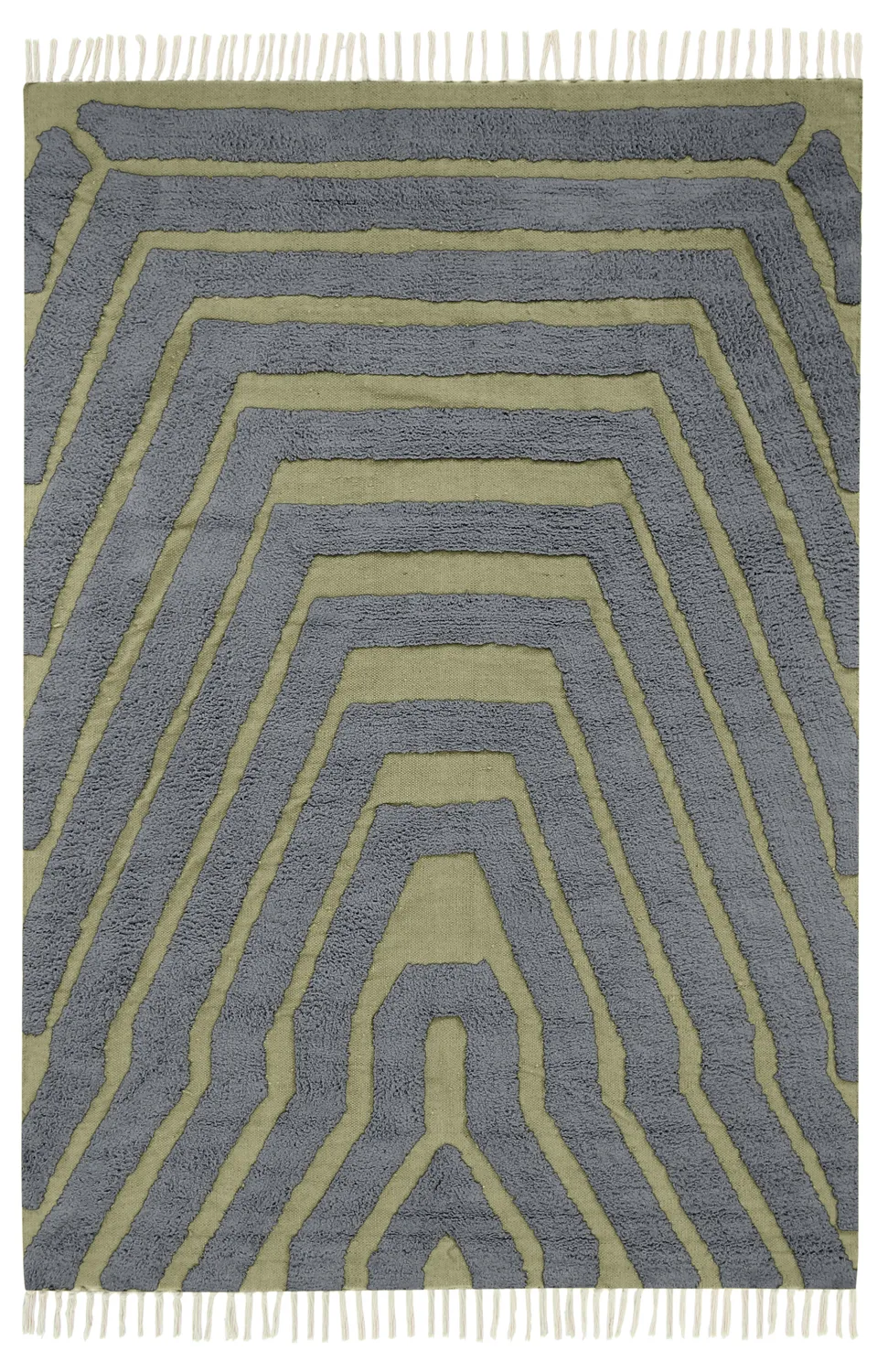 Ryatæpper - Callista Natural Cotton Shaggy (sort/grøn)