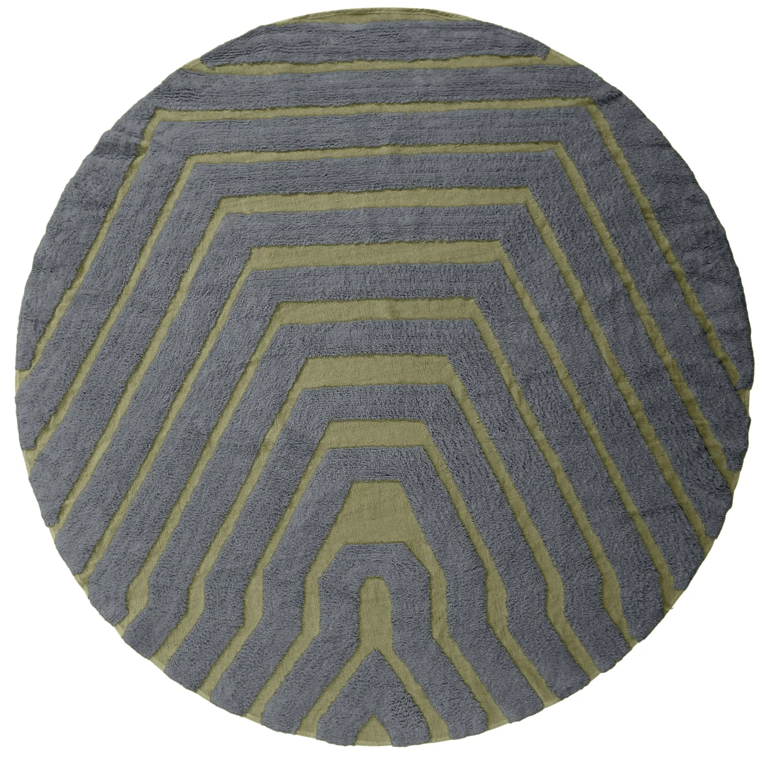Rundt tæppe - Callista Natural Cotton Shaggy (sort/grøn)