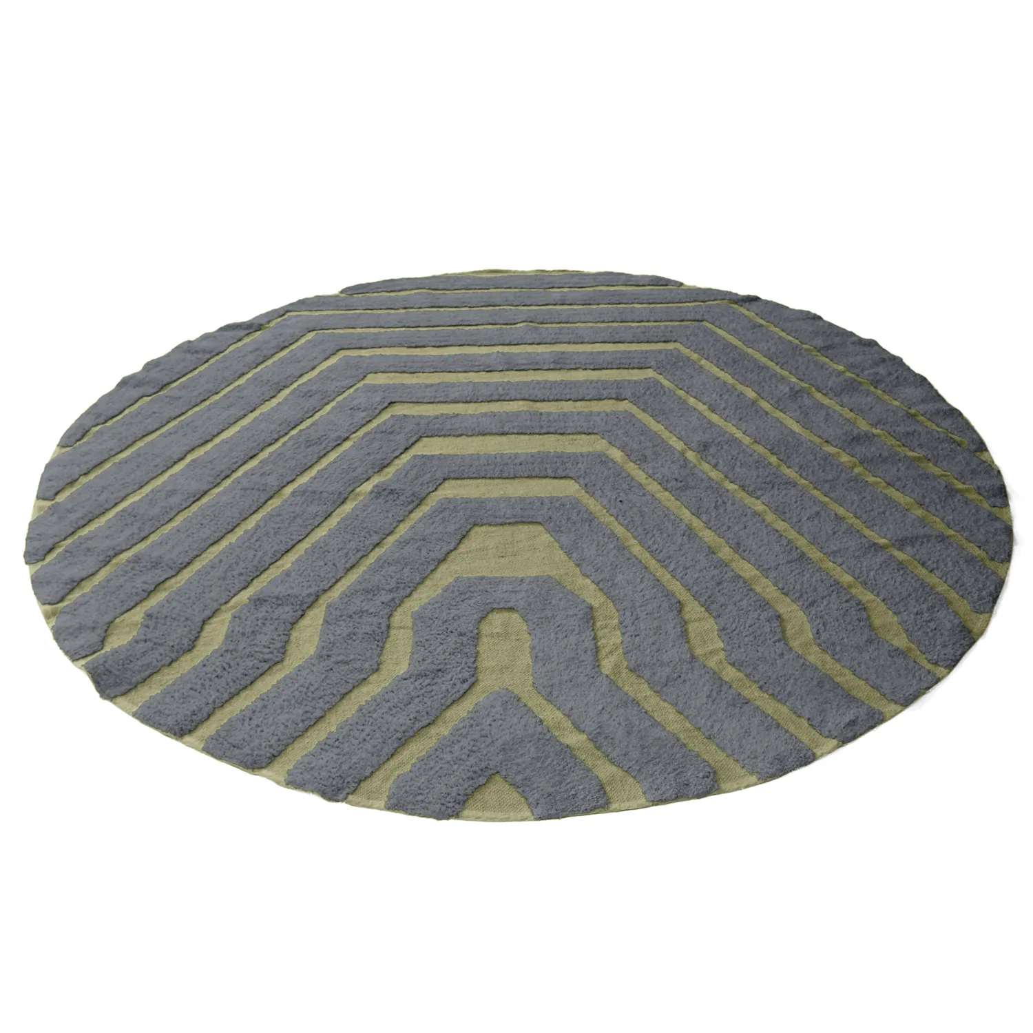 Rundt tæppe - Callista Natural Cotton Shaggy (sort/grøn)