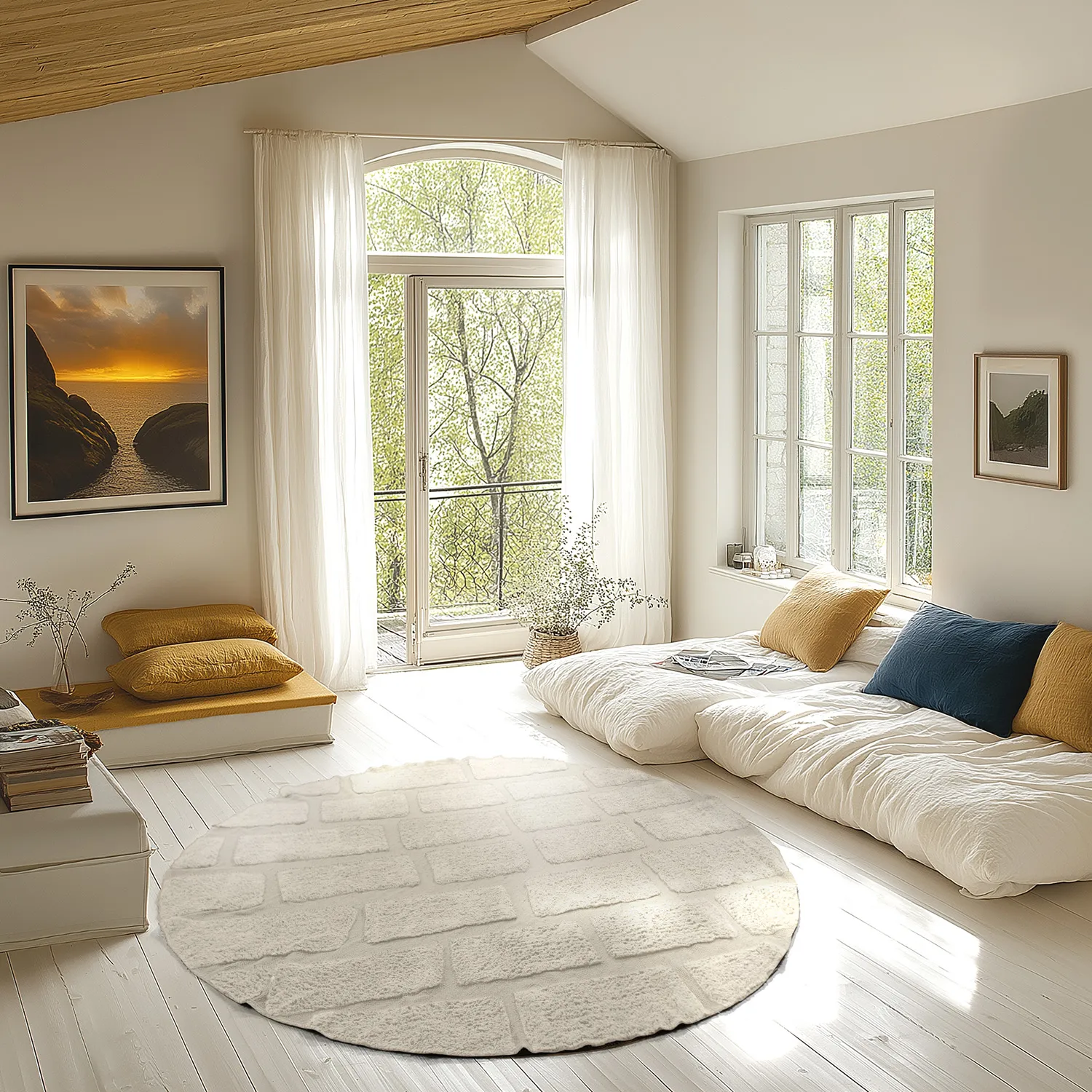 Rundt tæppe - Cyrus Natural Cotton Shaggy (beige)