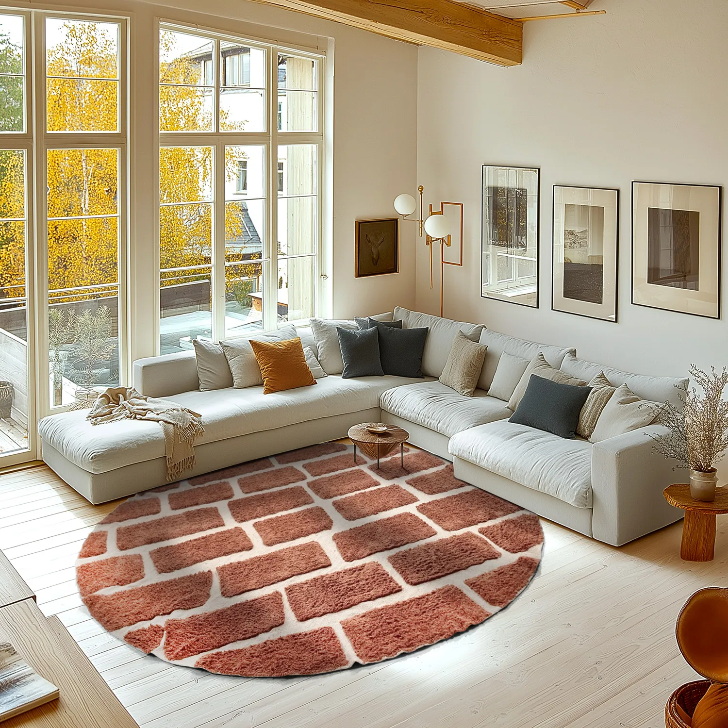 Rundt tæppe - Cyrus Natural Cotton Shaggy (brun)