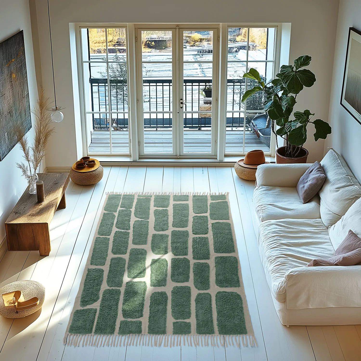 Ryatæpper - Cyrus Natural Cotton Shaggy (grøn)