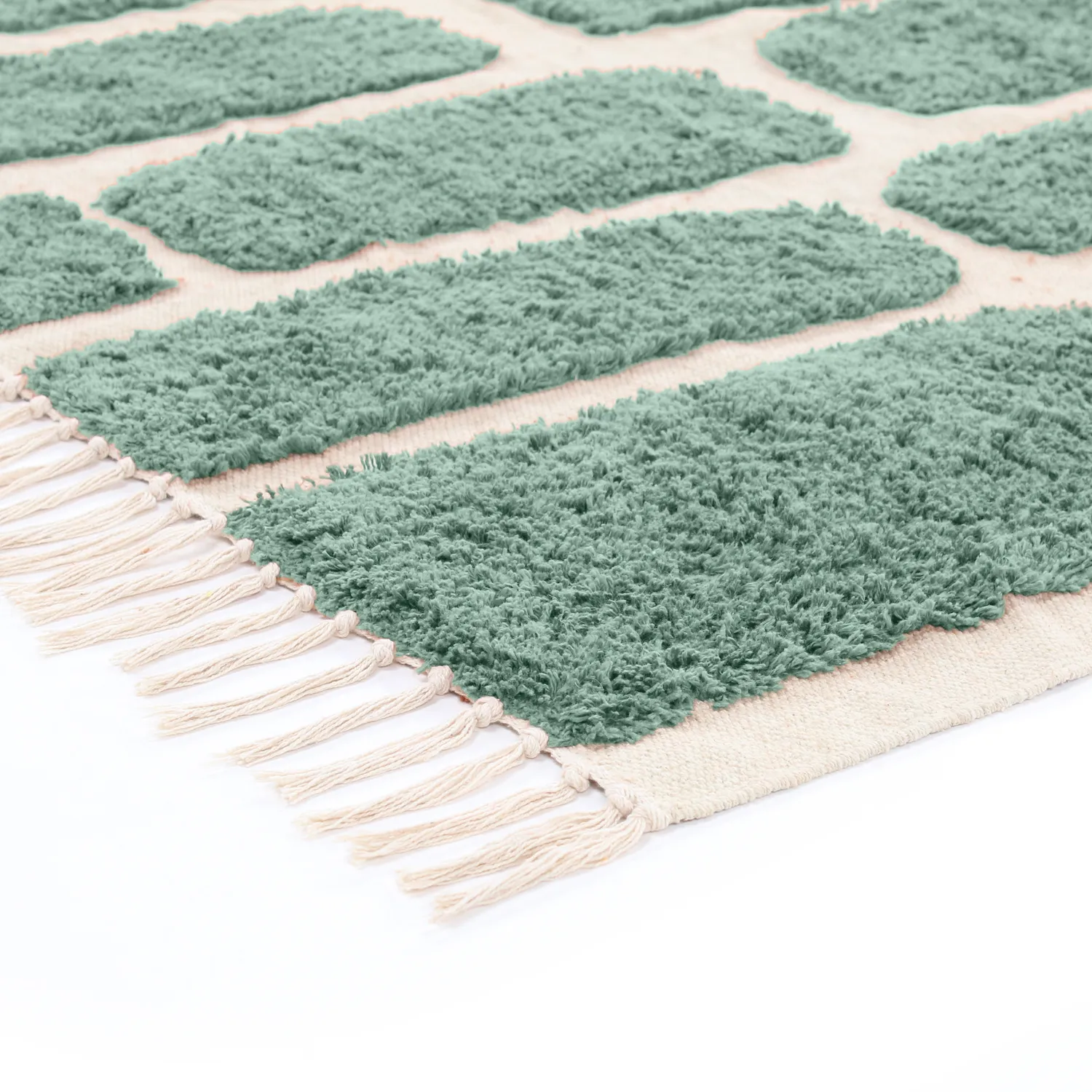 Ryatæpper - Cyrus Natural Cotton Shaggy (grøn)