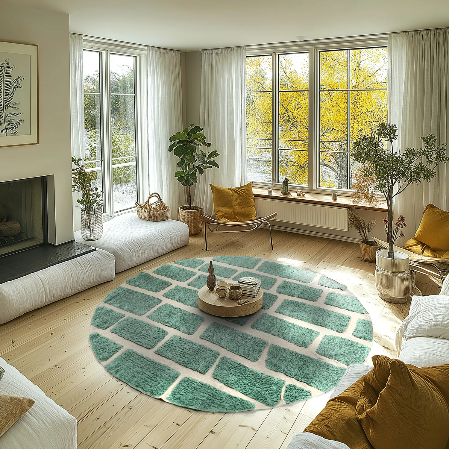 Rundt tæppe - Cyrus Natural Cotton Shaggy (grøn)