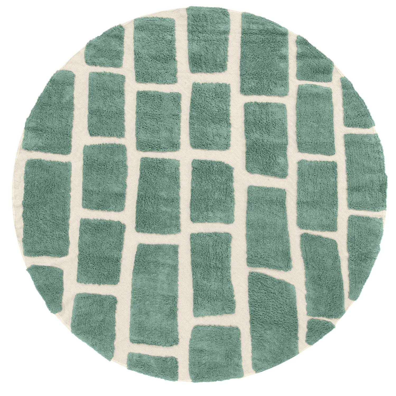 Rundt tæppe - Cyrus Natural Cotton Shaggy (grøn)