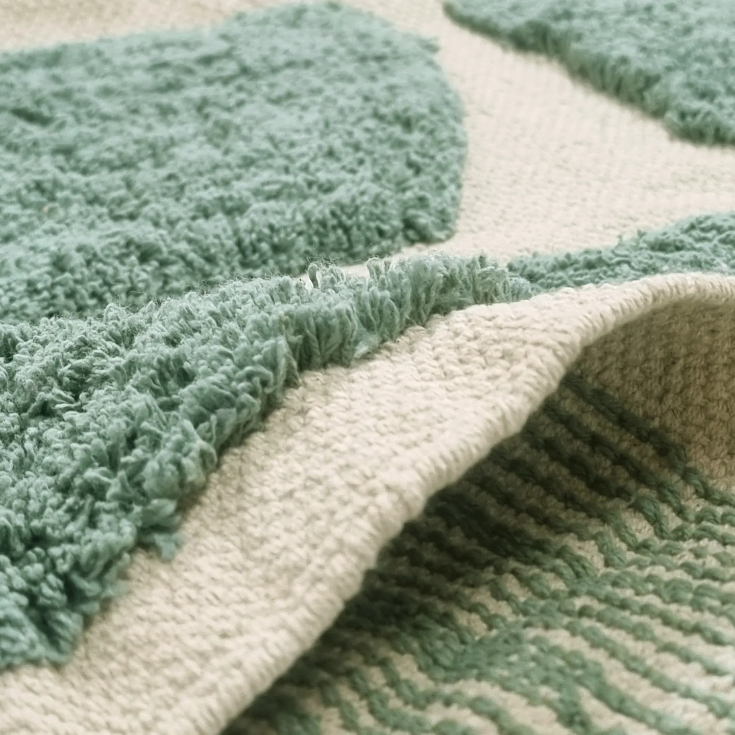 Rundt tæppe - Cyrus Natural Cotton Shaggy (grøn)